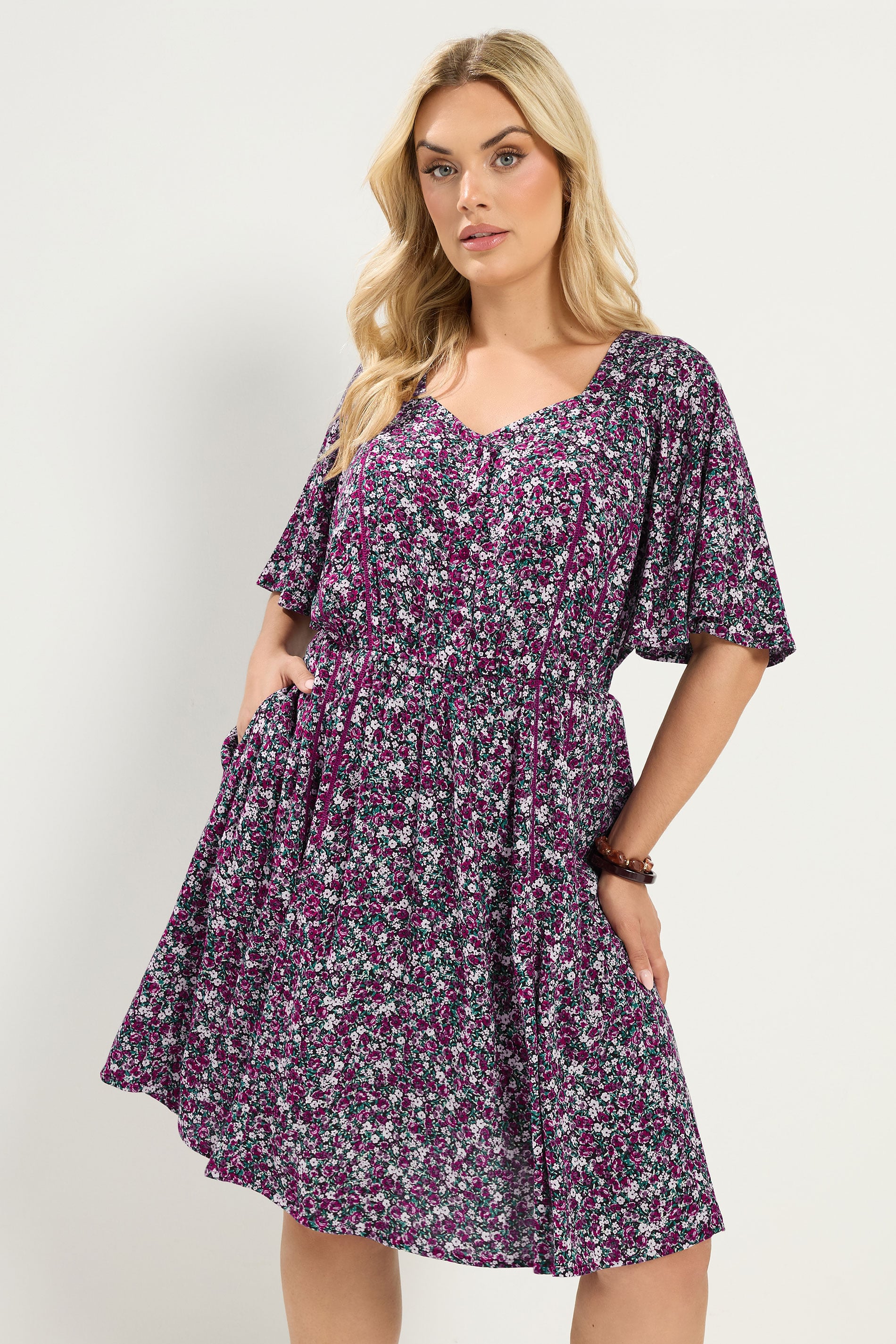 YOURS Plus Size Pink Ditsy Floral Smock Mini Dress | Yours Clothing 3