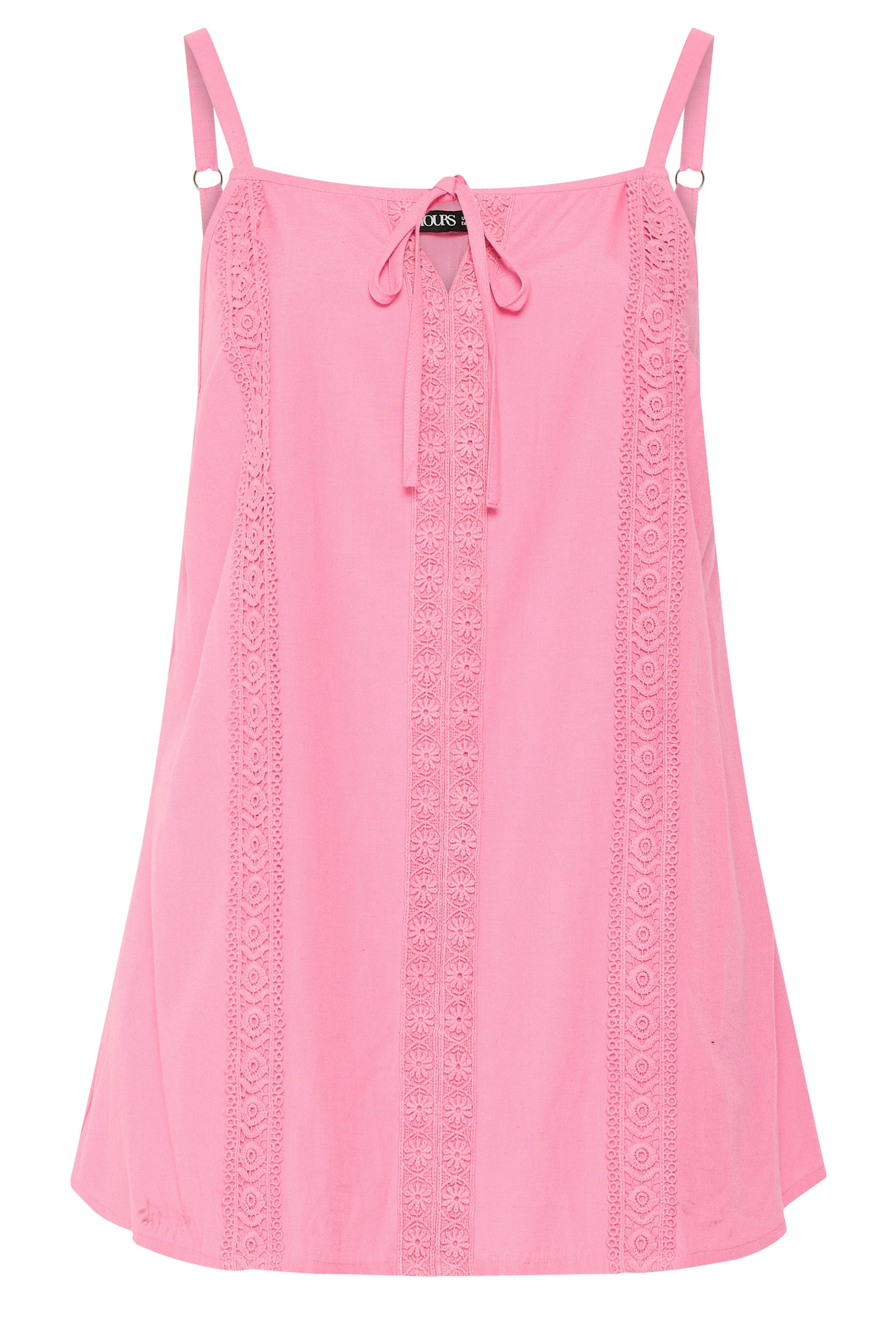 YOURS Plus Size Pink Crochet Linen Cami Vest Top | Yours Clothing 5