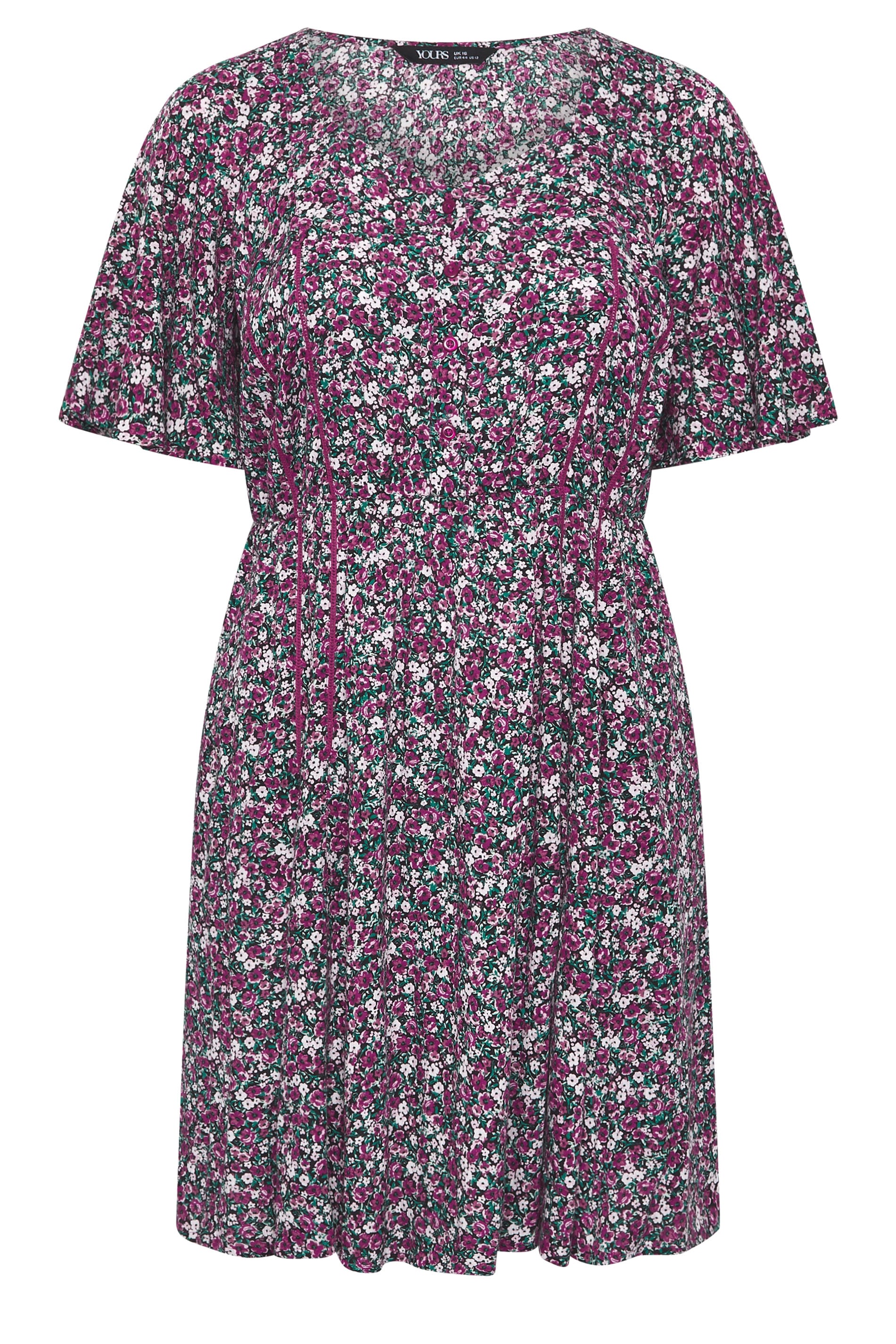 YOURS Plus Size Pink Ditsy Floral Smock Mini Dress | Yours Clothing 5