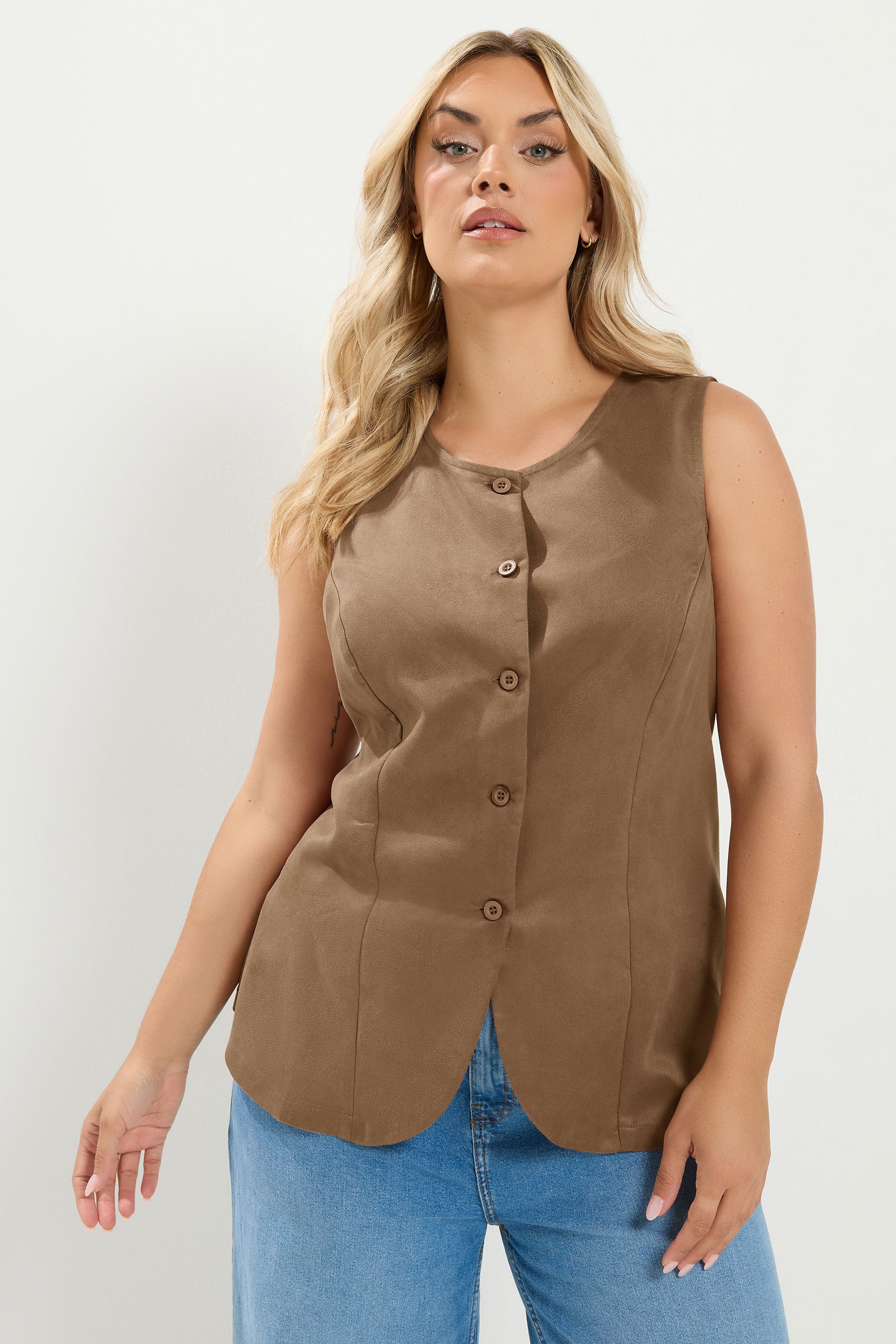 YOURS Plus Size Chocolate Brown Suedette Waistcoat | Yours Clothing 3