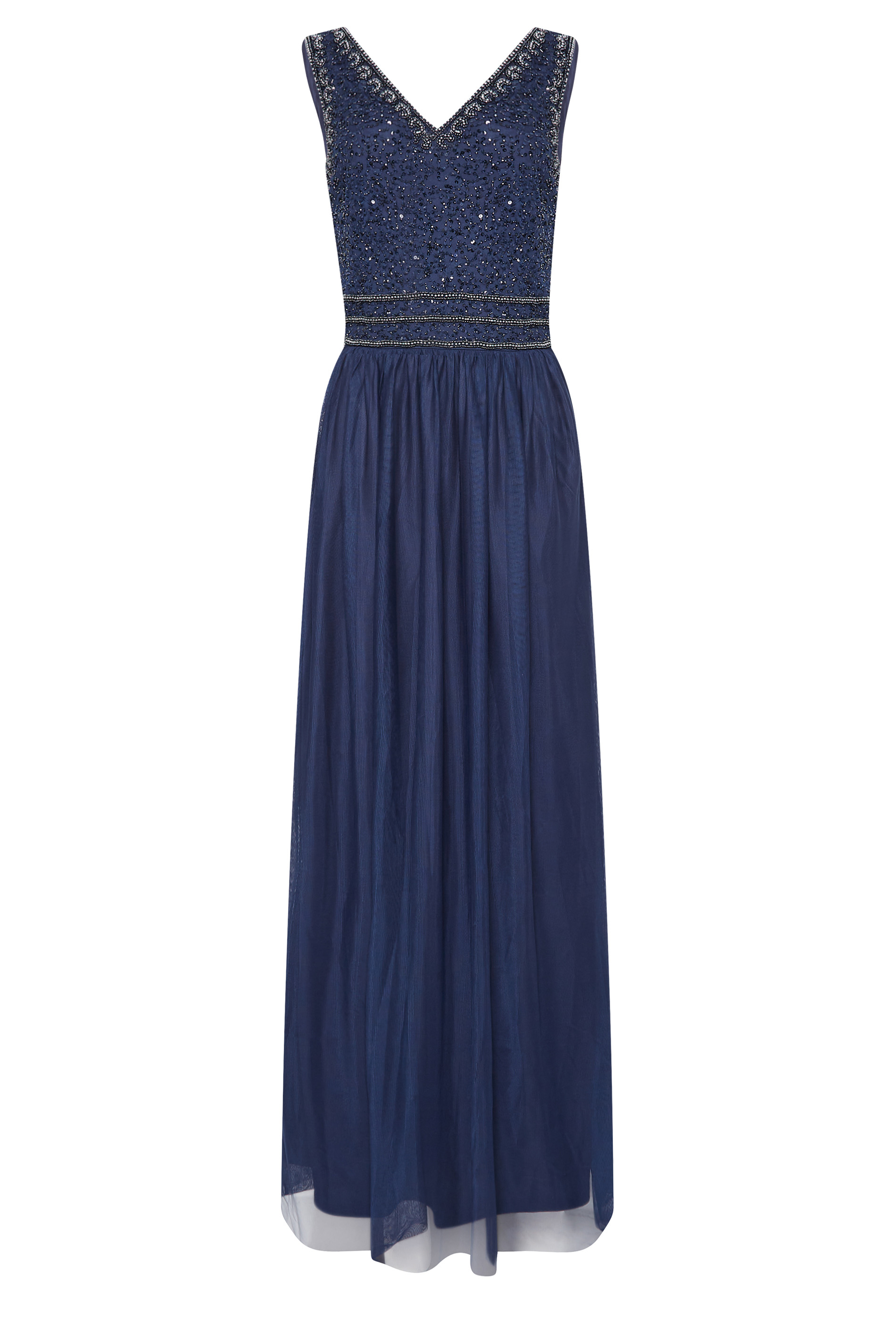 LTS Tall Women's Navy Blue Sequin Hand Embellished Maxi Dress | Long ...