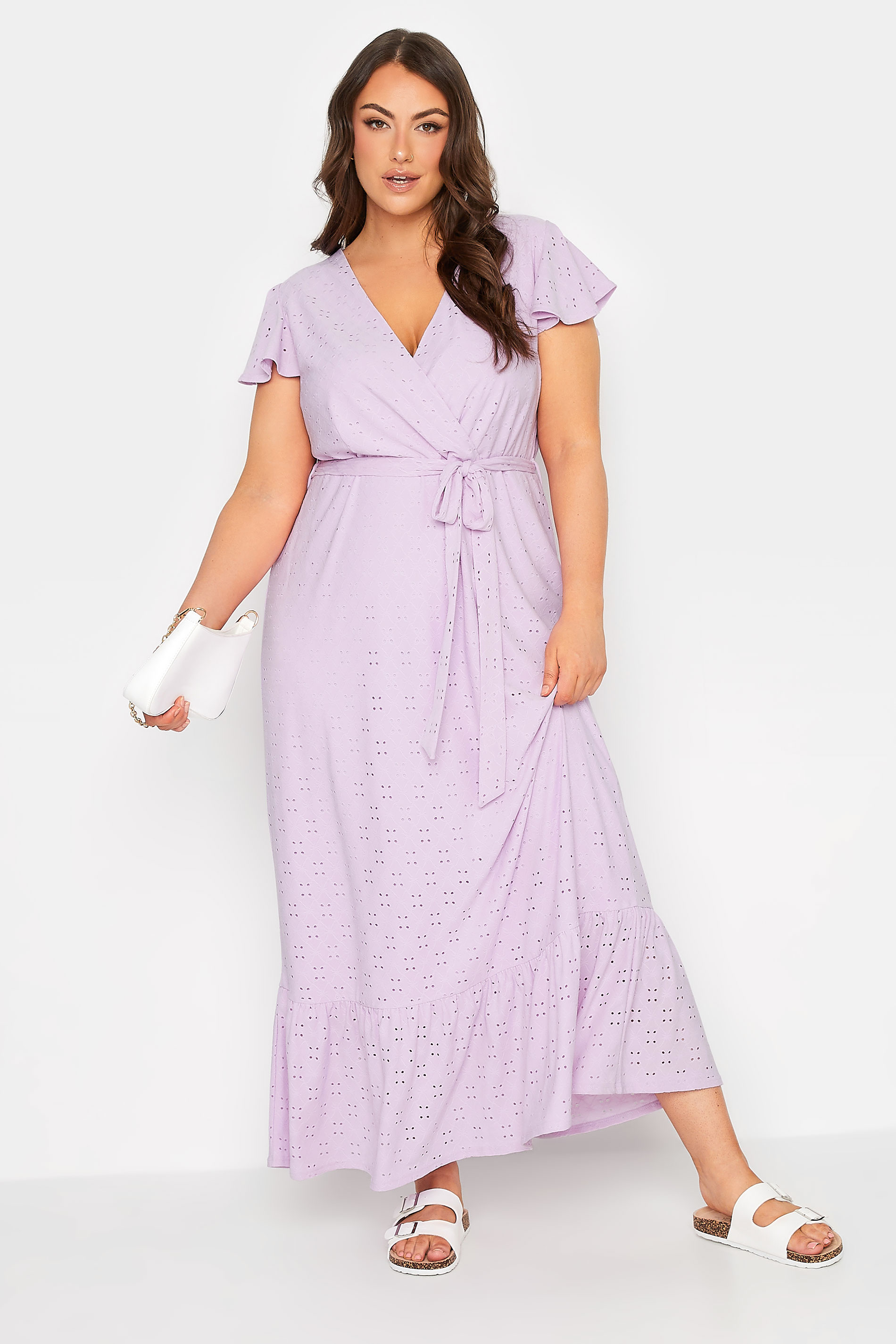 YOURS Curve Plus Size Lilac Purple Broderie Anglaise Maxi Wrap Dress | Yours Clothing  1