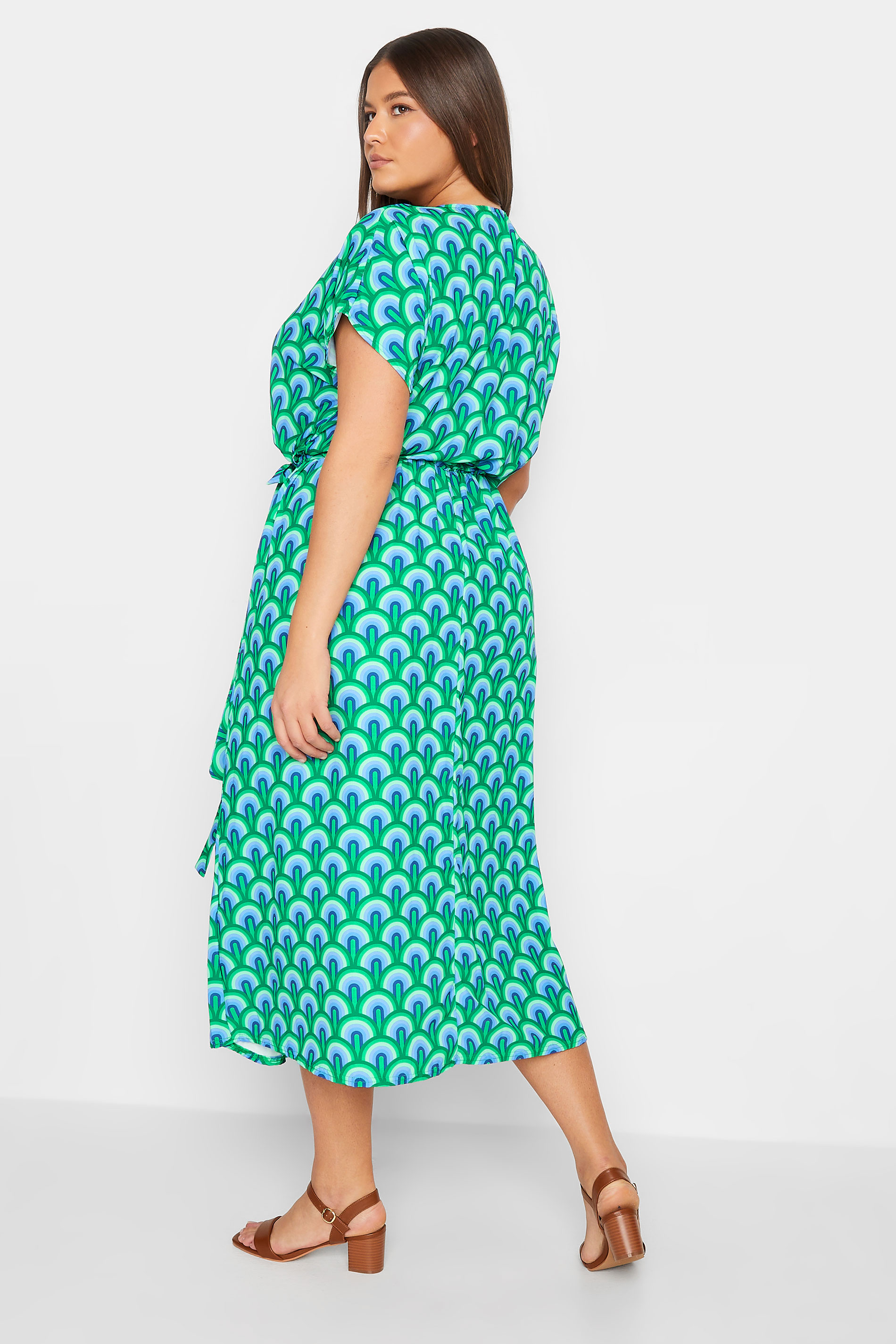 LTS Tall Women's Green Geometric Print Midi Wrap Dress | Long Tall Sally 3