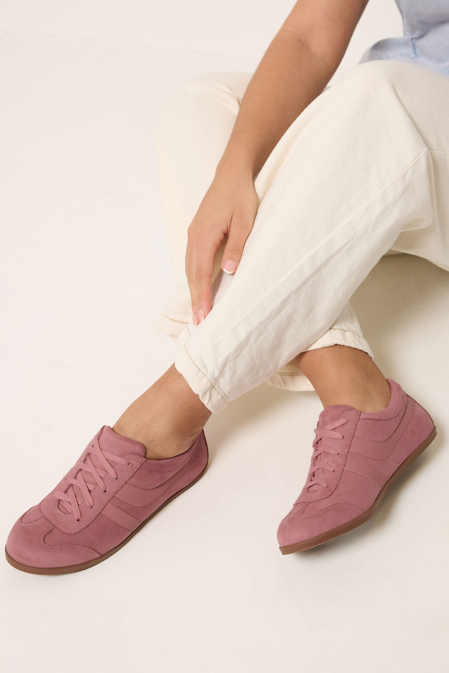 Pink Faux Suede Stripe Trainers In Extra Wide EEE Fit | Yours Clothing 3