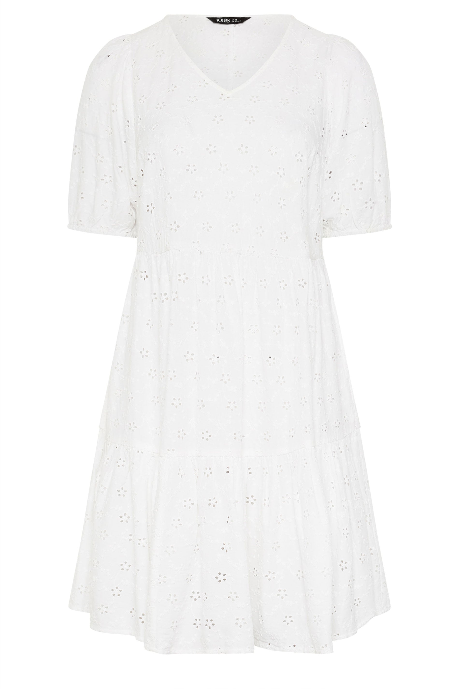 YOURS Plus Size White Broderie Anglaise Tiered Dress | Yours Clothing 5