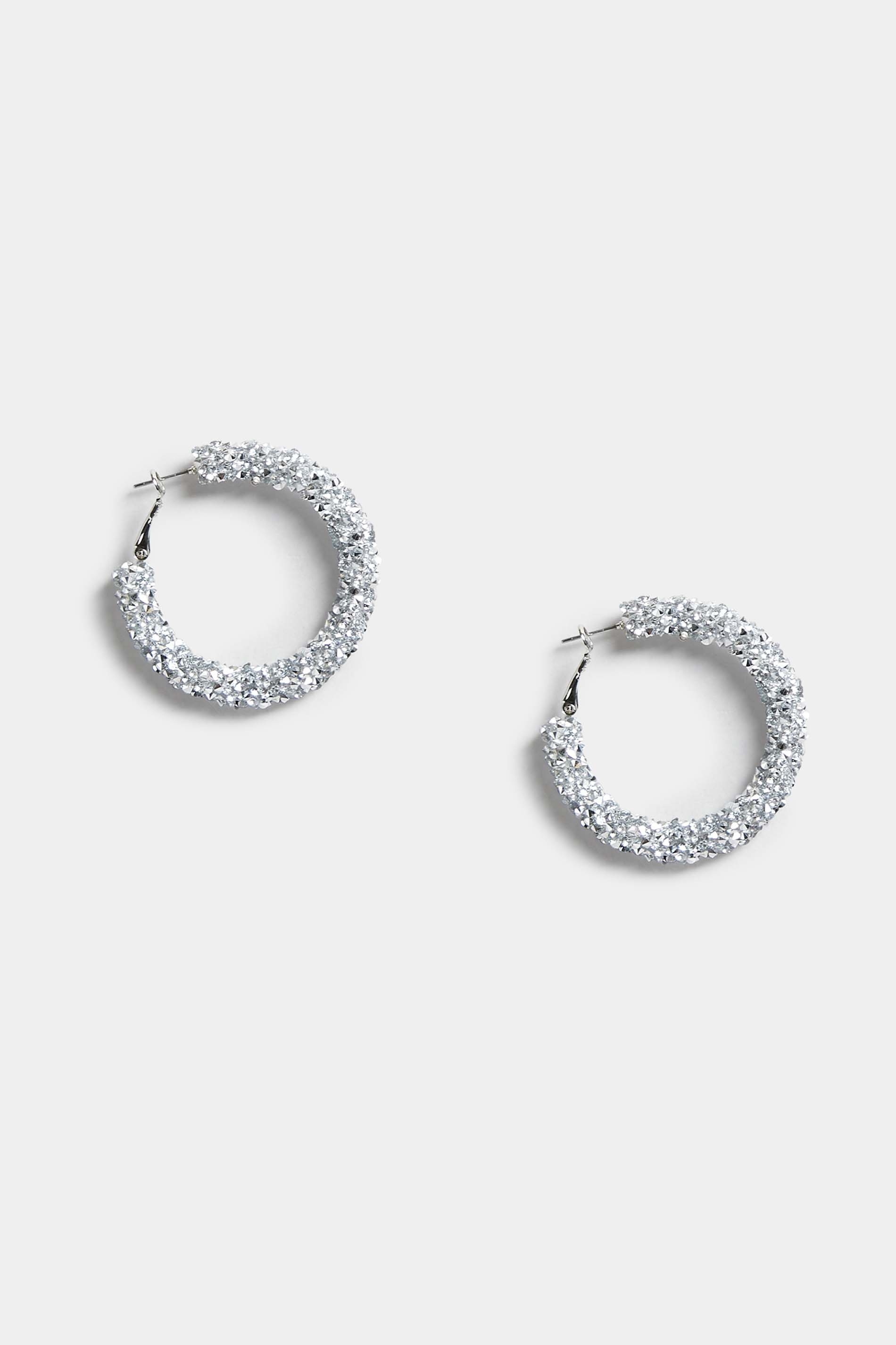 Silver Crystal Hoop Earrings 1