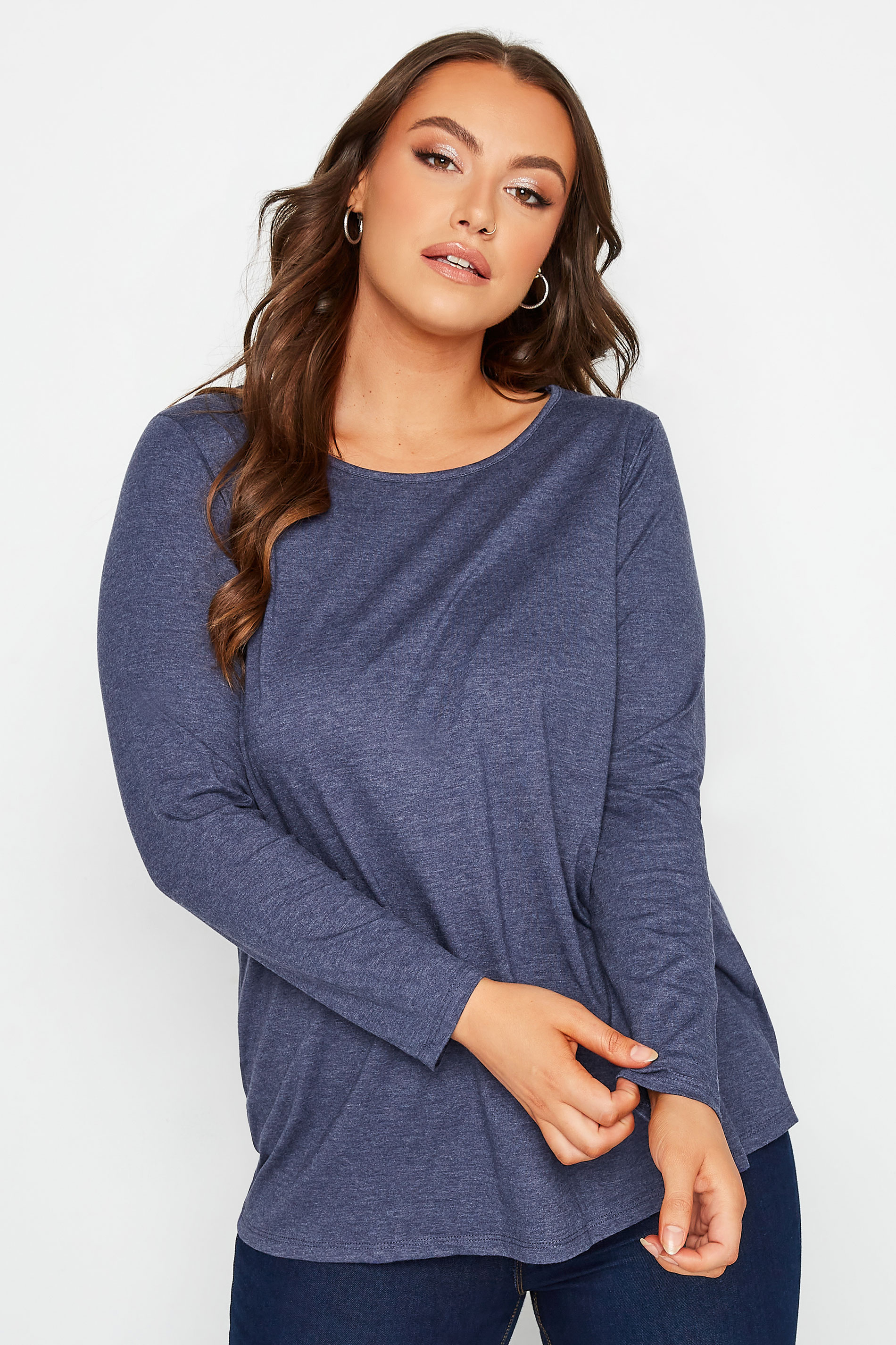 3 PACK Plus Size Black & Blue Long Sleeve Tops | Yours Clothing  2