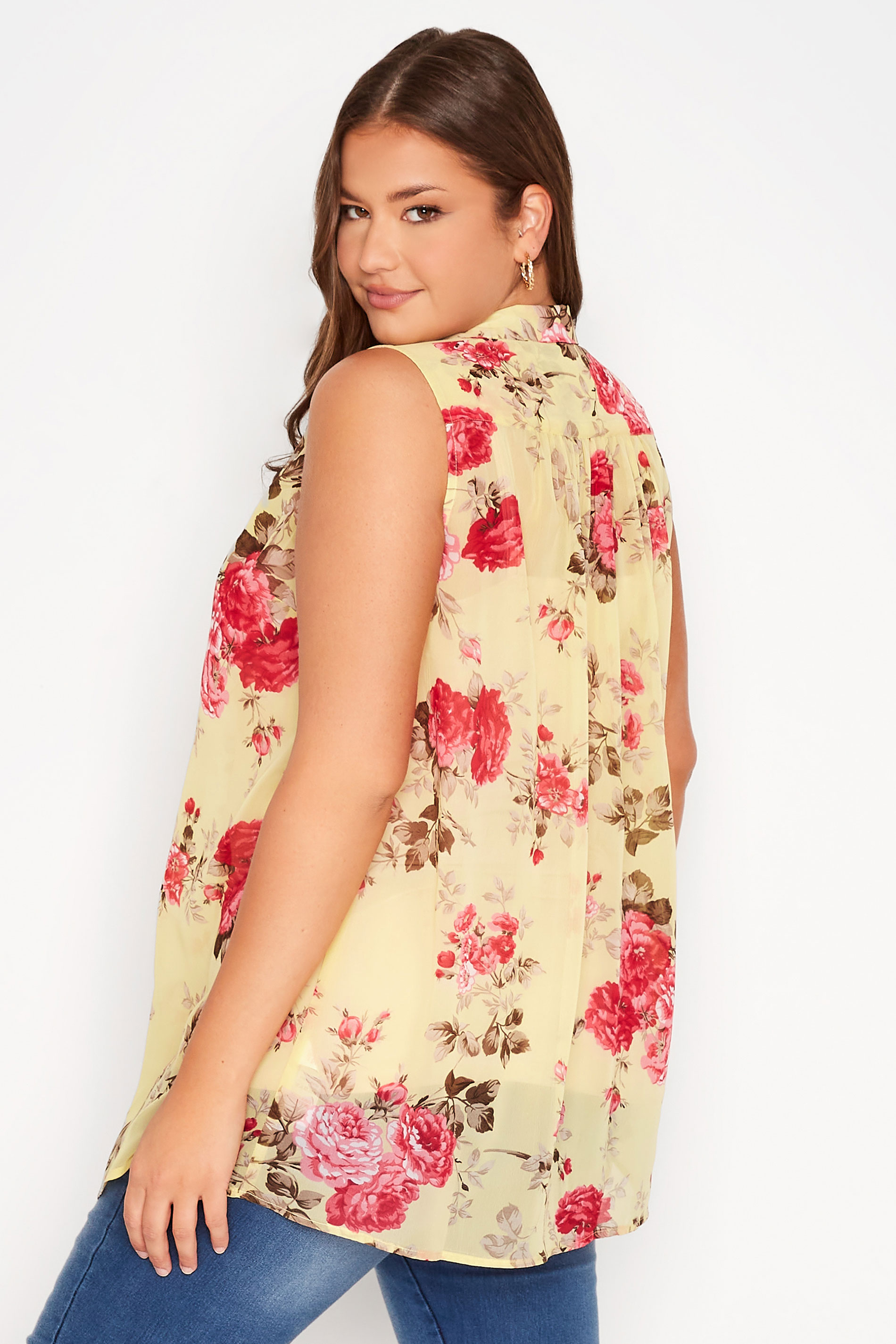 Plus Size Yellow Floral Print Sleeveless Swing Blouse | Yours Clothing 3