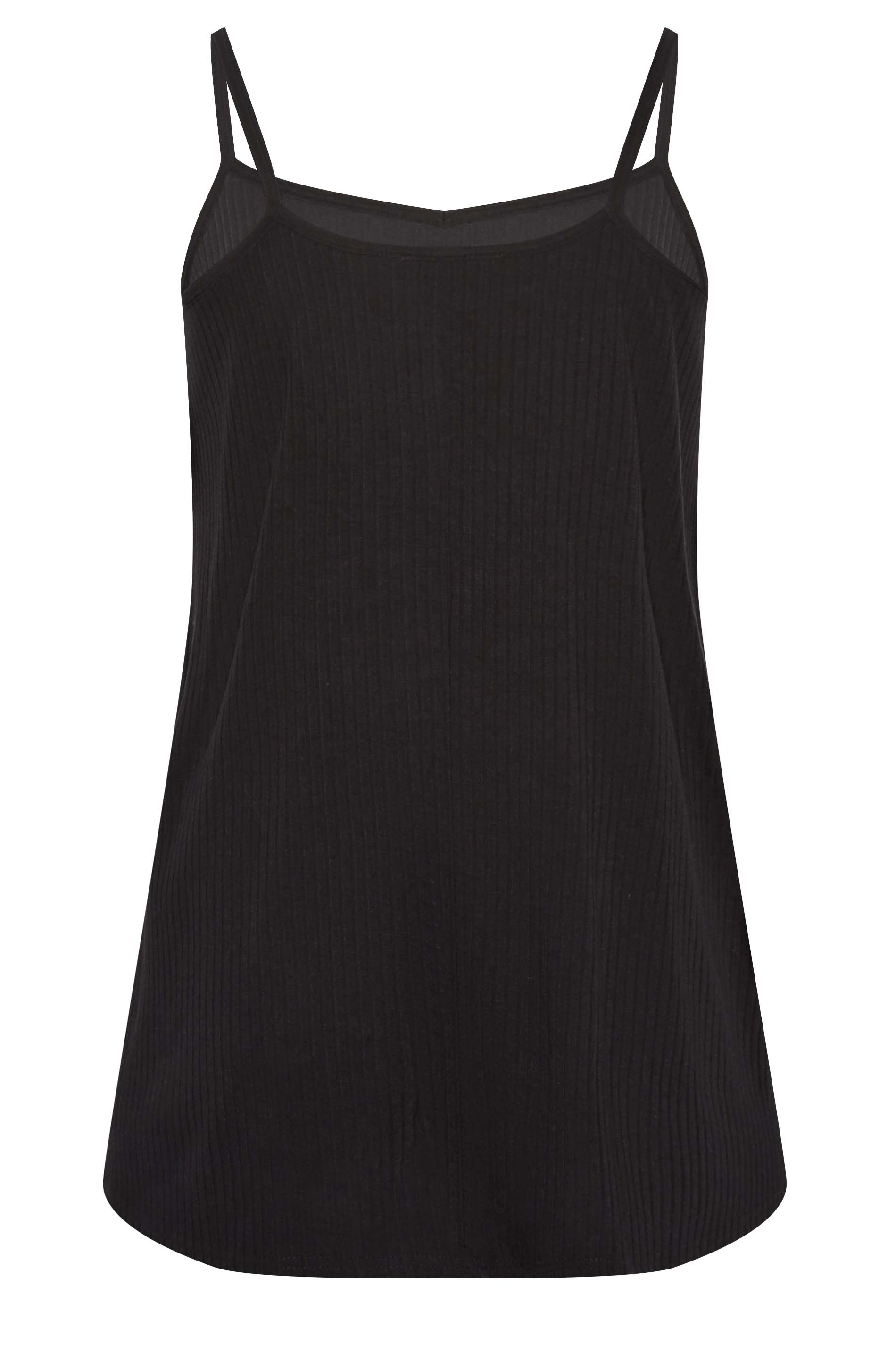YOURS Curve Plus Size Black Ribbed Swing Cami Vest Top