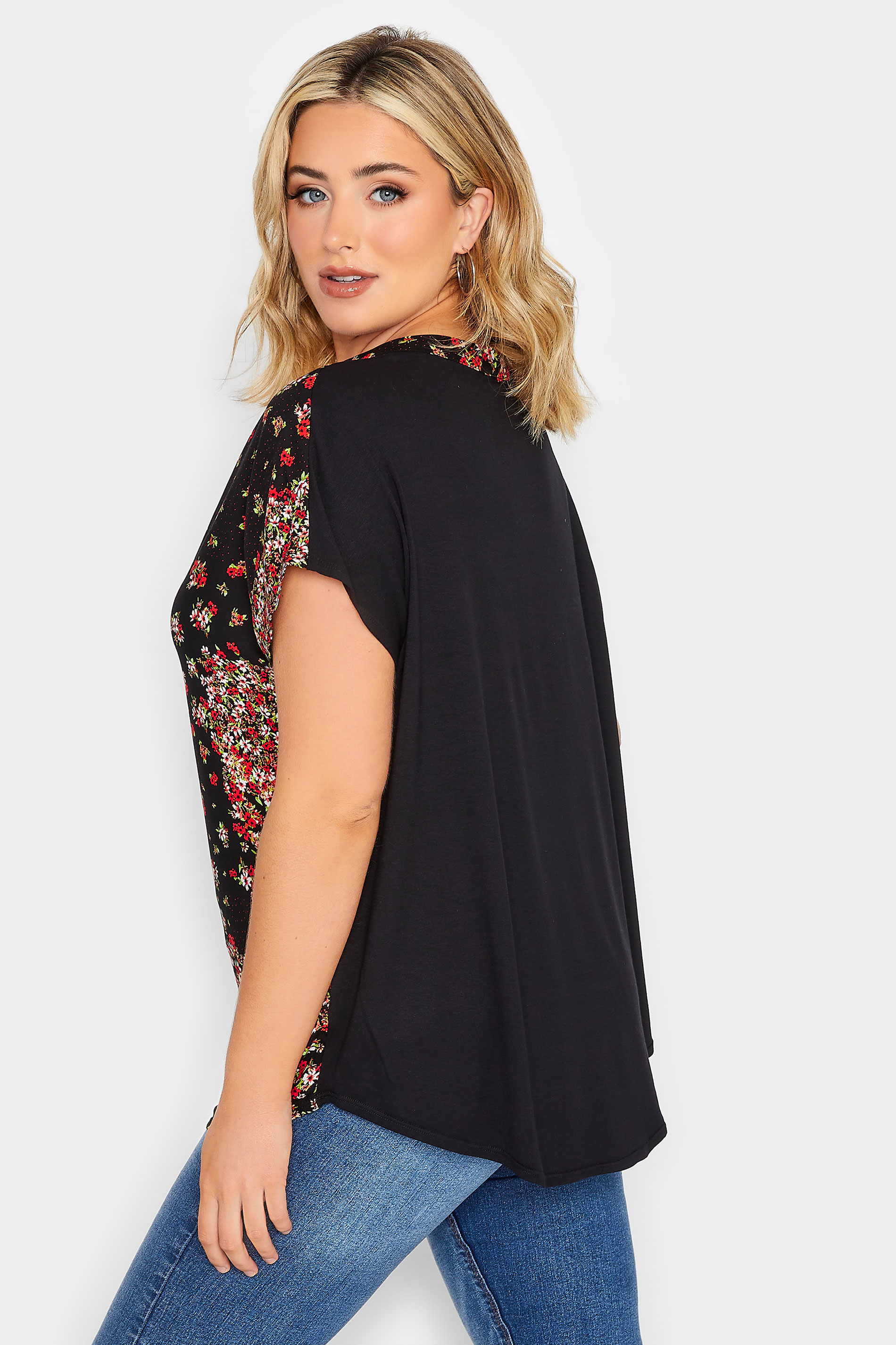 YOURS Curve Plus Size Red Floral Patchwork Blouse | Yours Clothing  3
