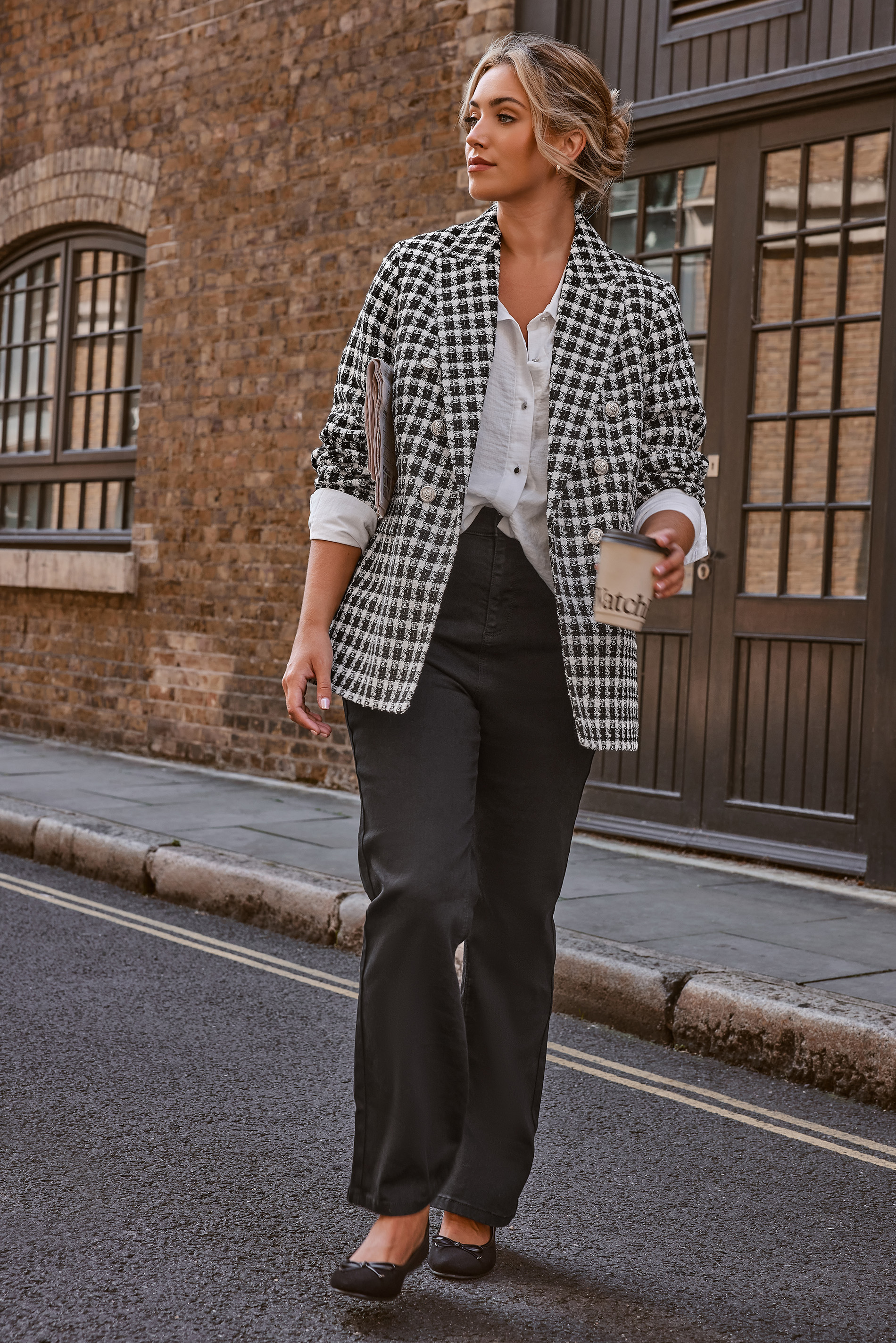 YOURS Curve Black & White Boucle Blazer | Yours Clothing 1