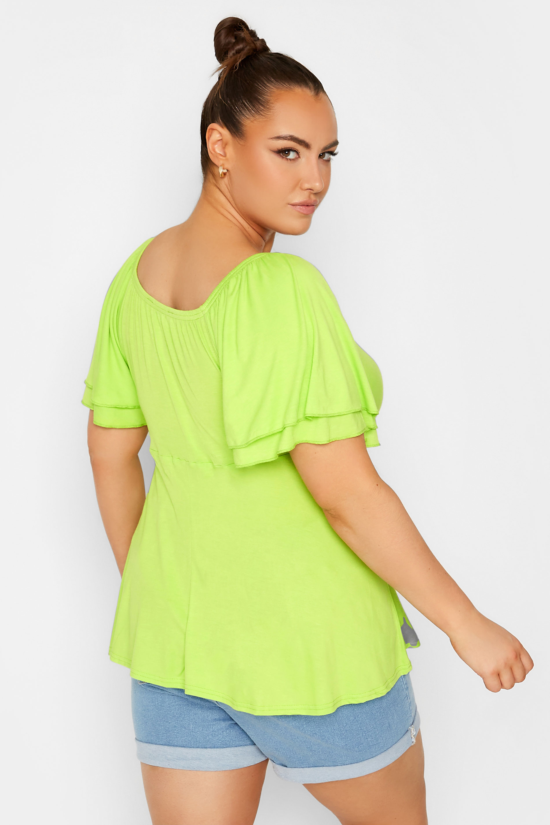 Limited Collection Plus Size Lime Green Layered Sleeve Wrap Top Yours Clothing 