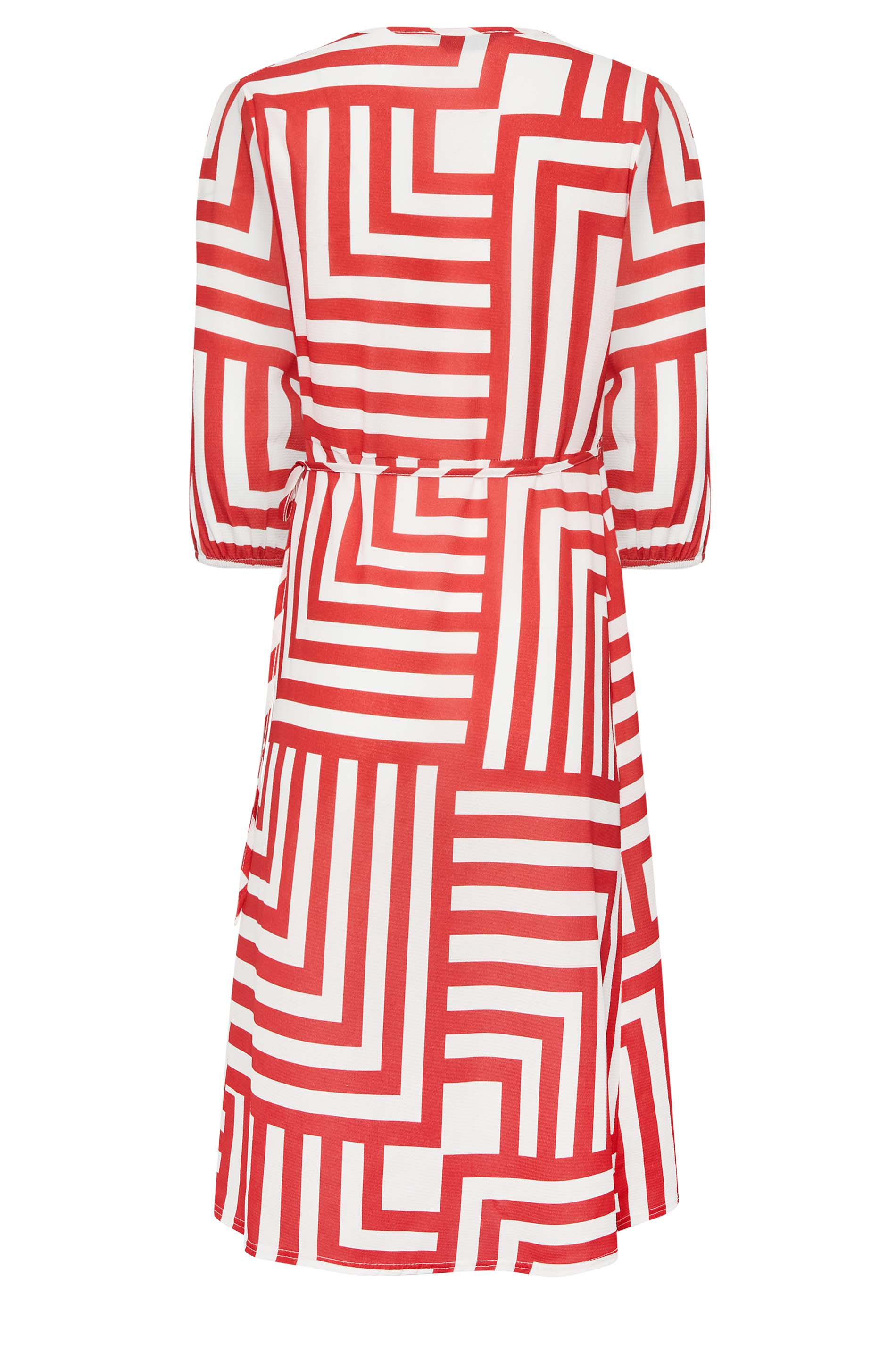YOURS PETITE Plus Size Red Geometric Print Wrap Dress | Yours Clothing 2
