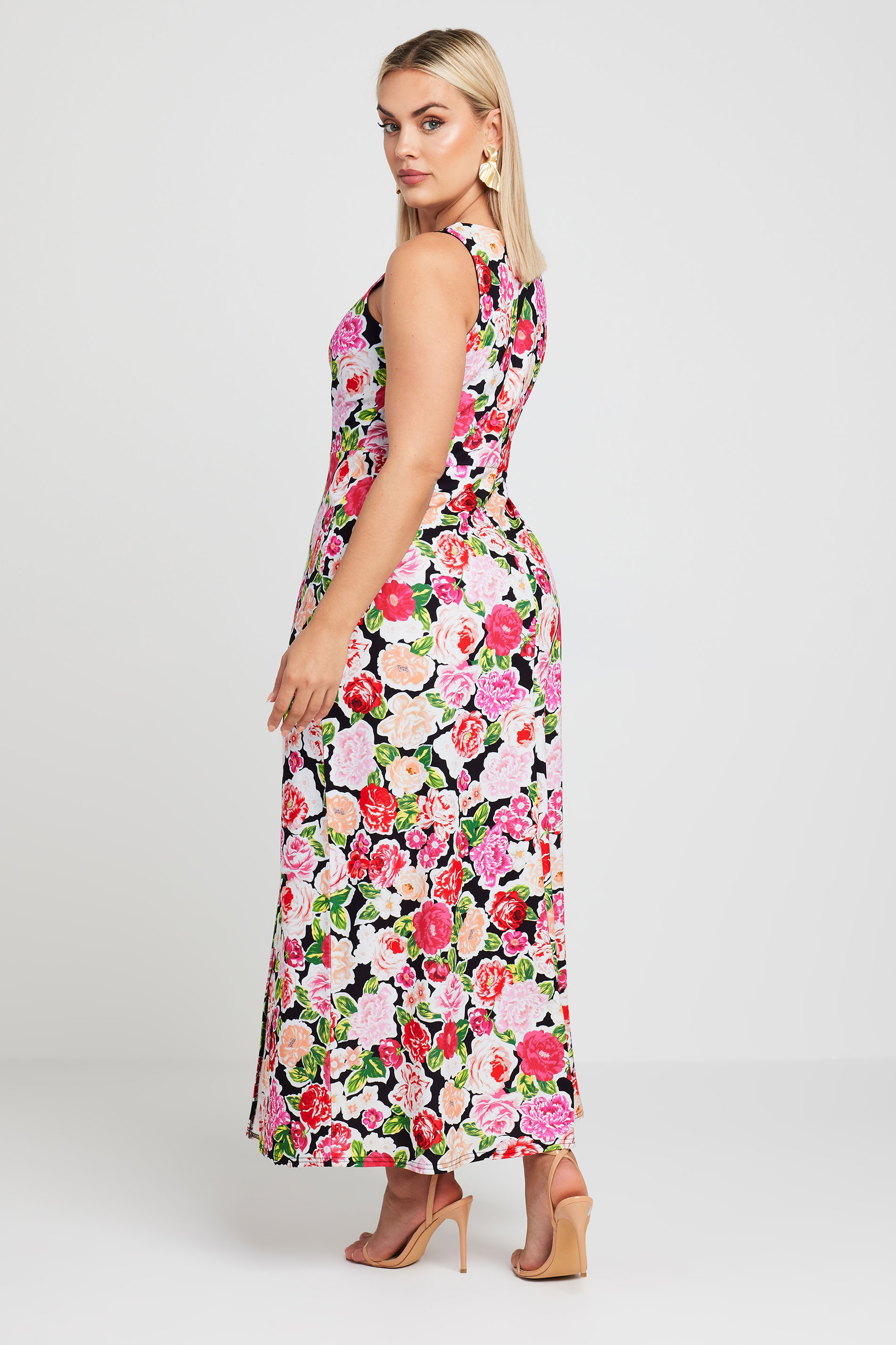 LIMITED COLLECTION Curve Pink Floral Print Square Neck Maxi Dress | Yours Clothing 3