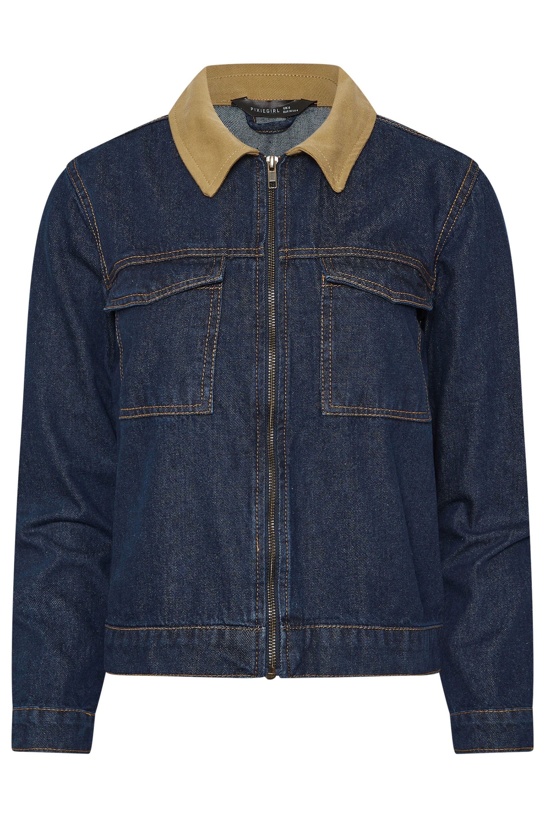 PixieGirl Petite Women's Indigo Blue Contrast Collar Trucker Jacket | PixieGirl 5