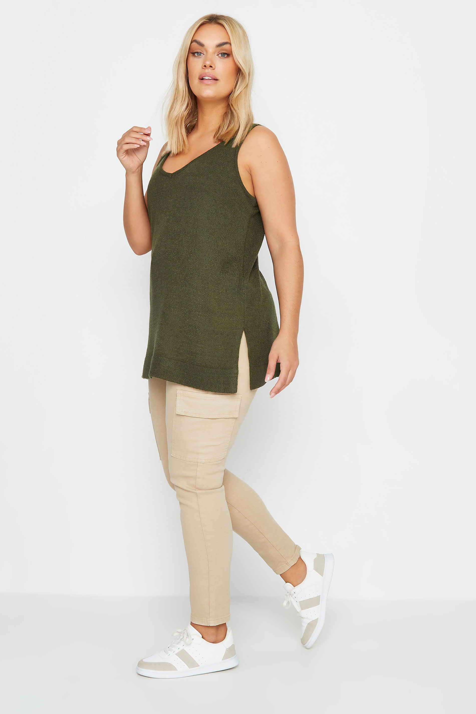 YOURS Plus Size Green Knitted Vest Top | Yours Clothing 3