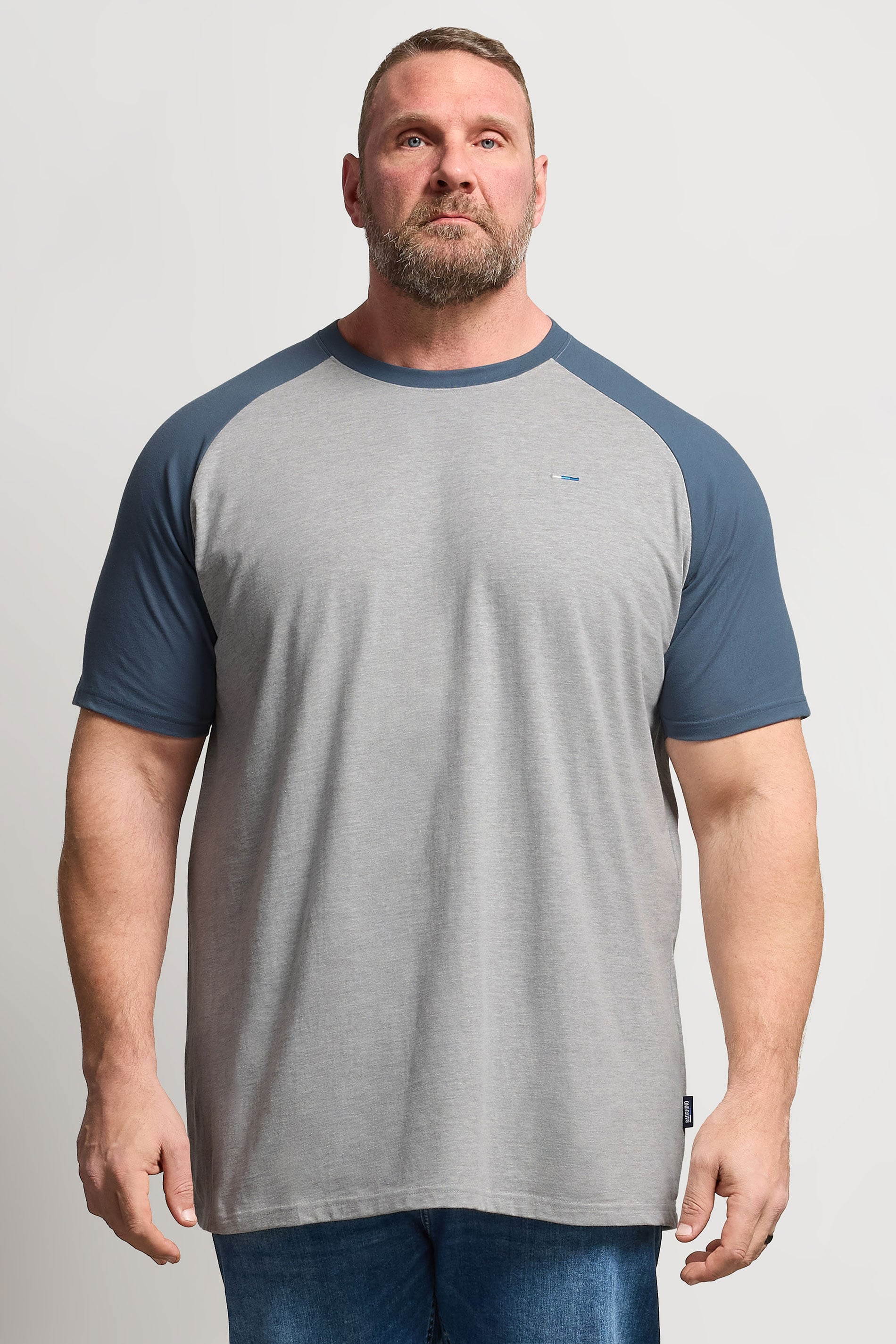 BadRhino Big & Tall Blue & Grey Extra Long Raglan T-Shirt | BadRhino 3