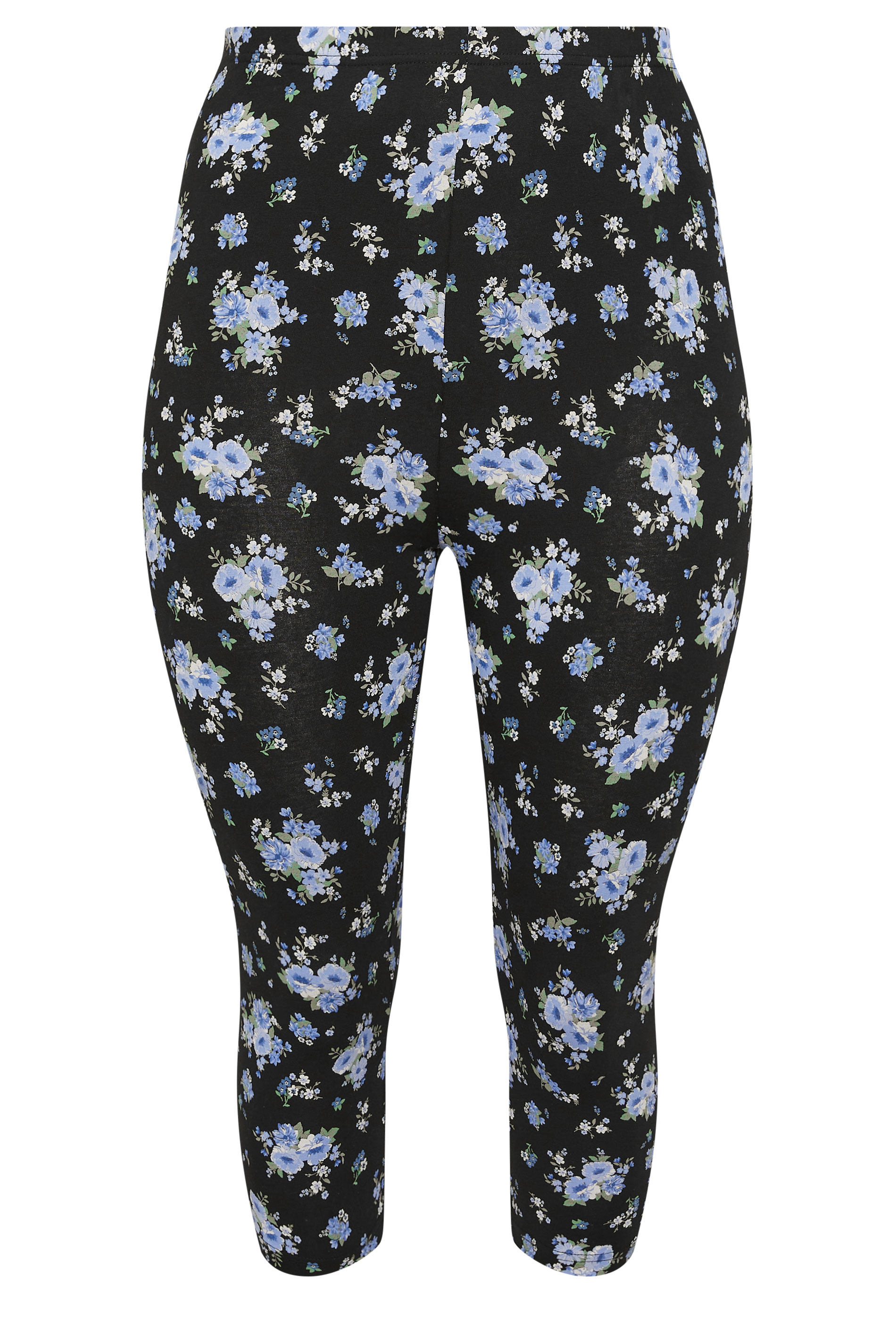 YOURS Plus Size 2 PACK Black & Blue Floral Print Cropped Leggings ...