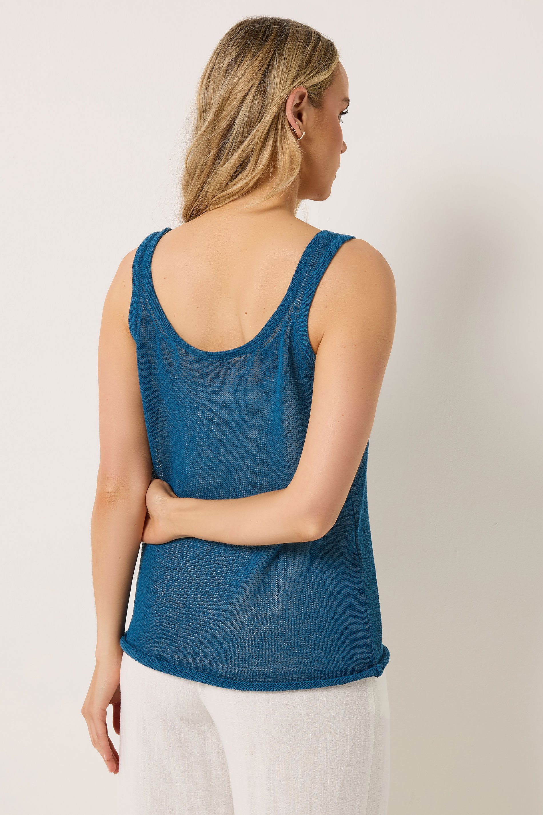LTS PREMIUM Tall Women's Teal Blue Linen Knitted Vest Top | Long Tall Sally 2
