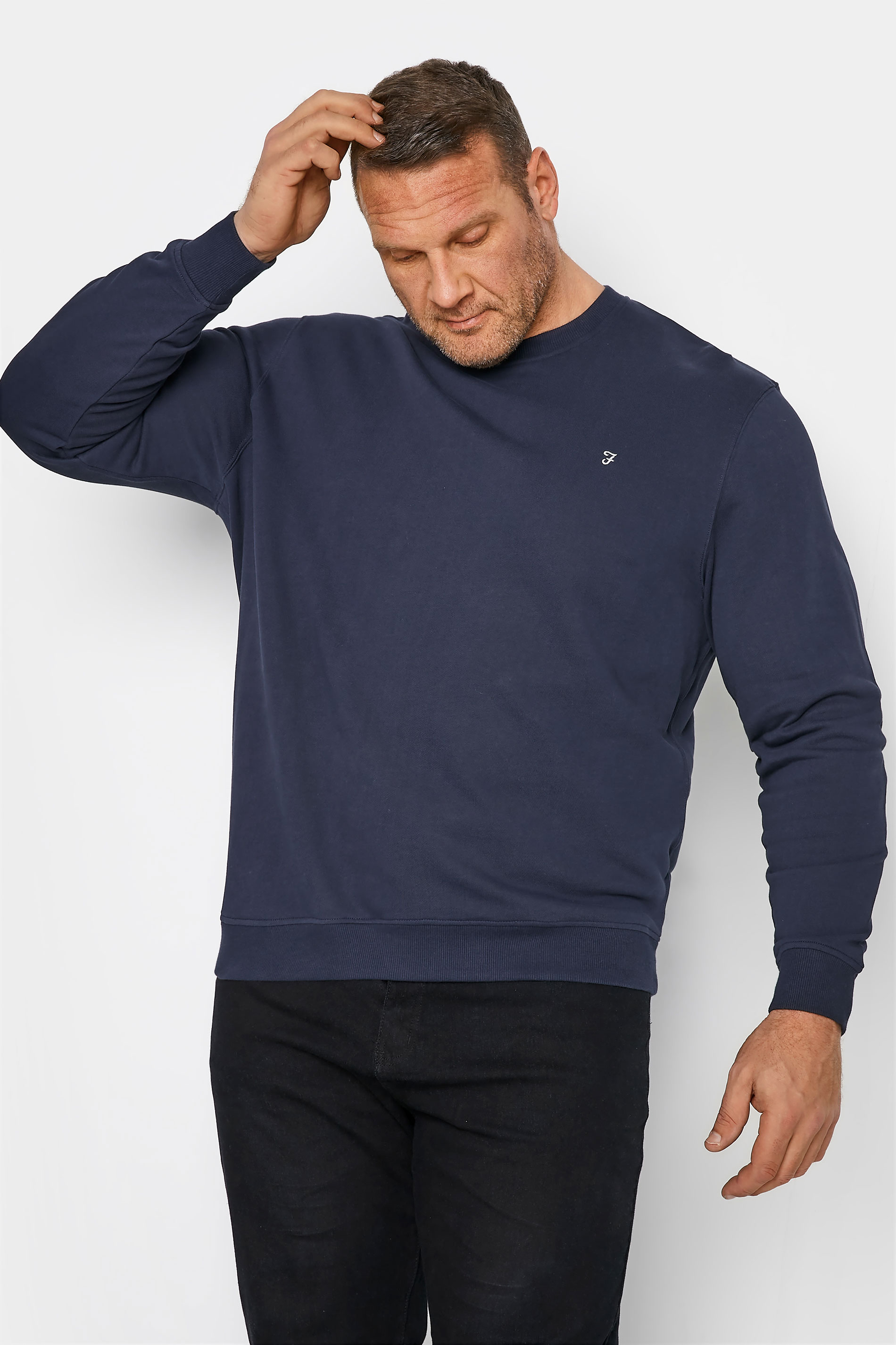 FARAH Big & Tall Navy Blue Crewneck Sweatshirt 1
