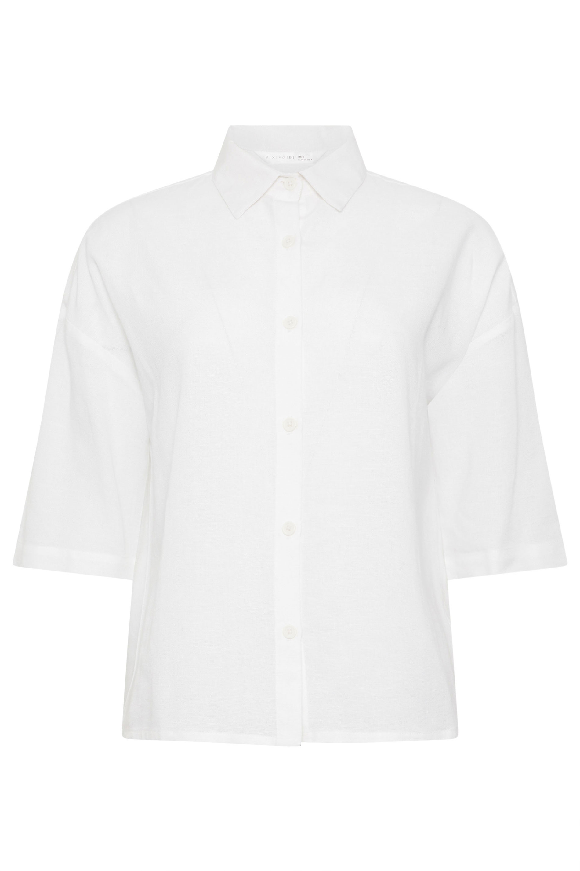 PixieGirl Petite Women's White Short Sleeve Linen Shirt | PixieGirl 5