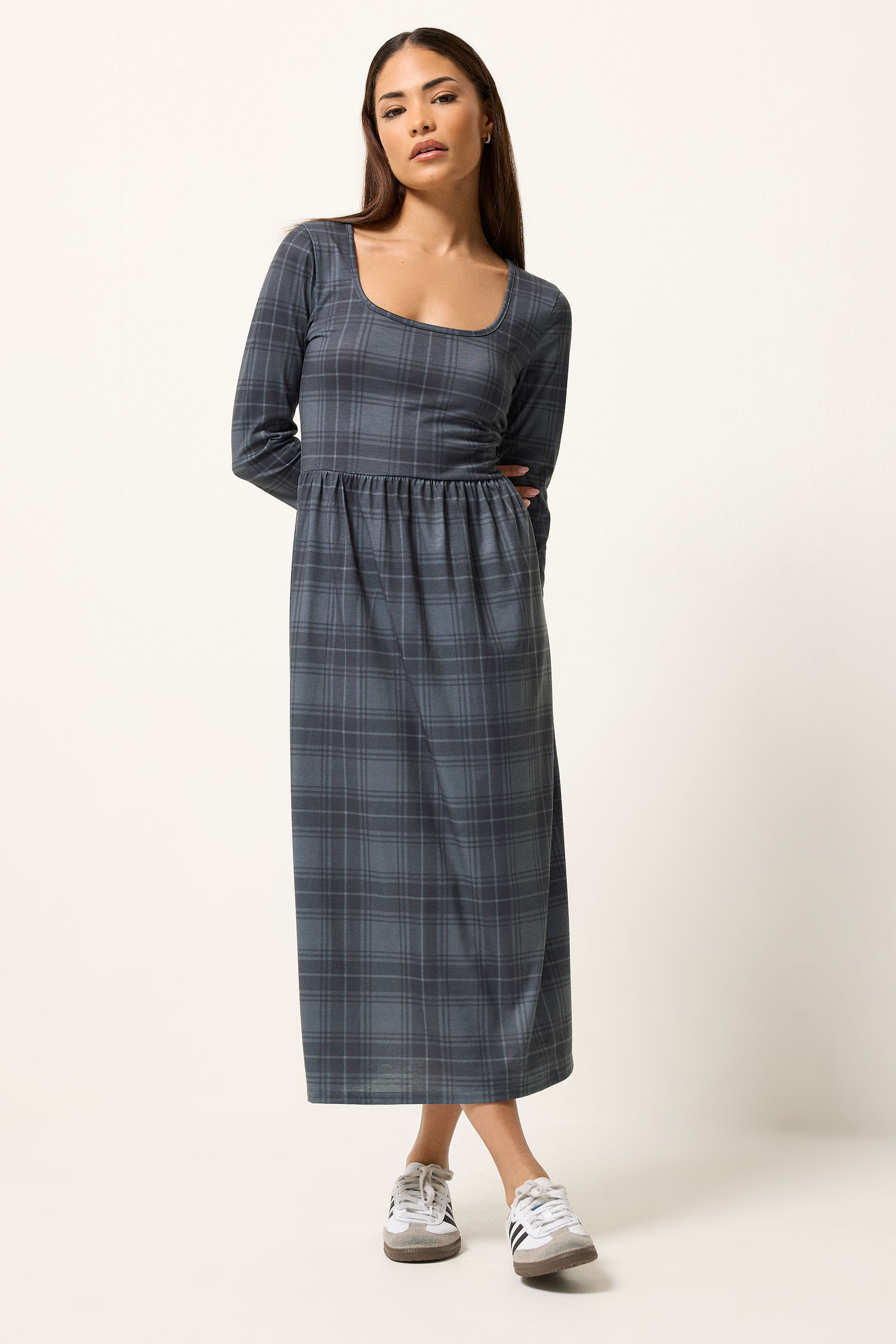 PixieGirl Petite Women's Grey Check Midi Dress | PixieGirl 3