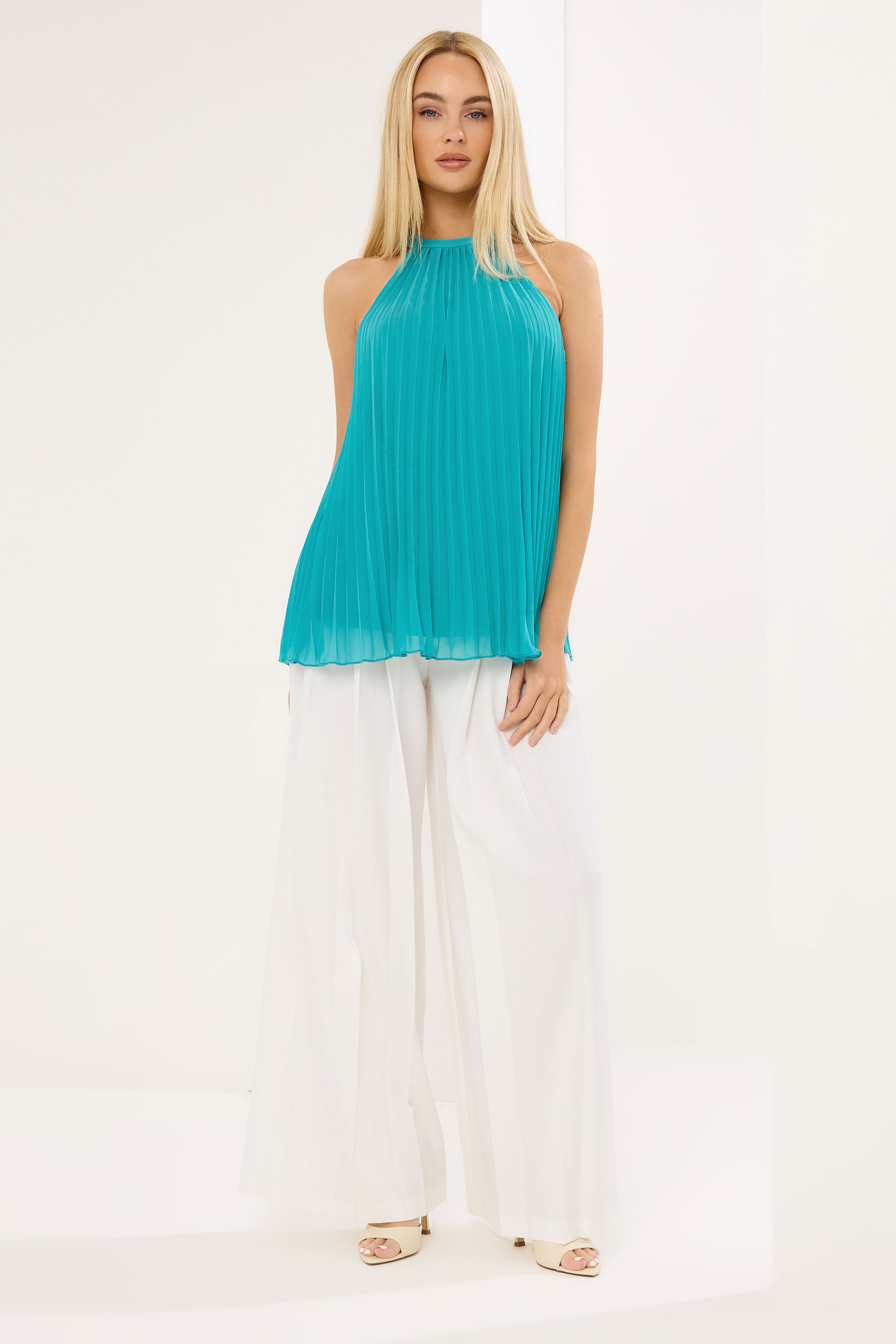 STAR Turquoise Blue Pleated Halterneck Top | StarByJM 1