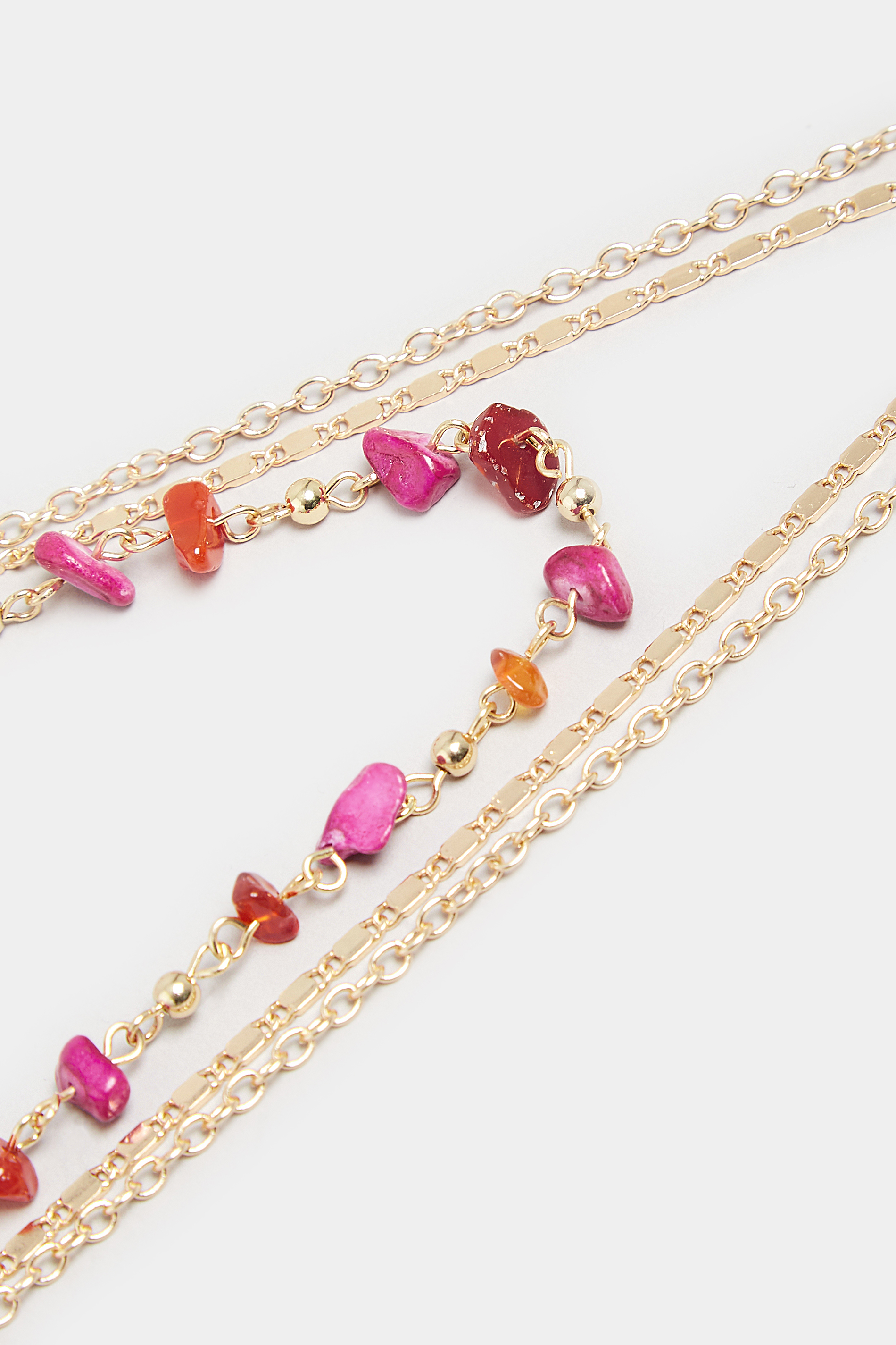 3 PACK Gold & Pink Stone Long Necklace Set | Yours Clothing 3