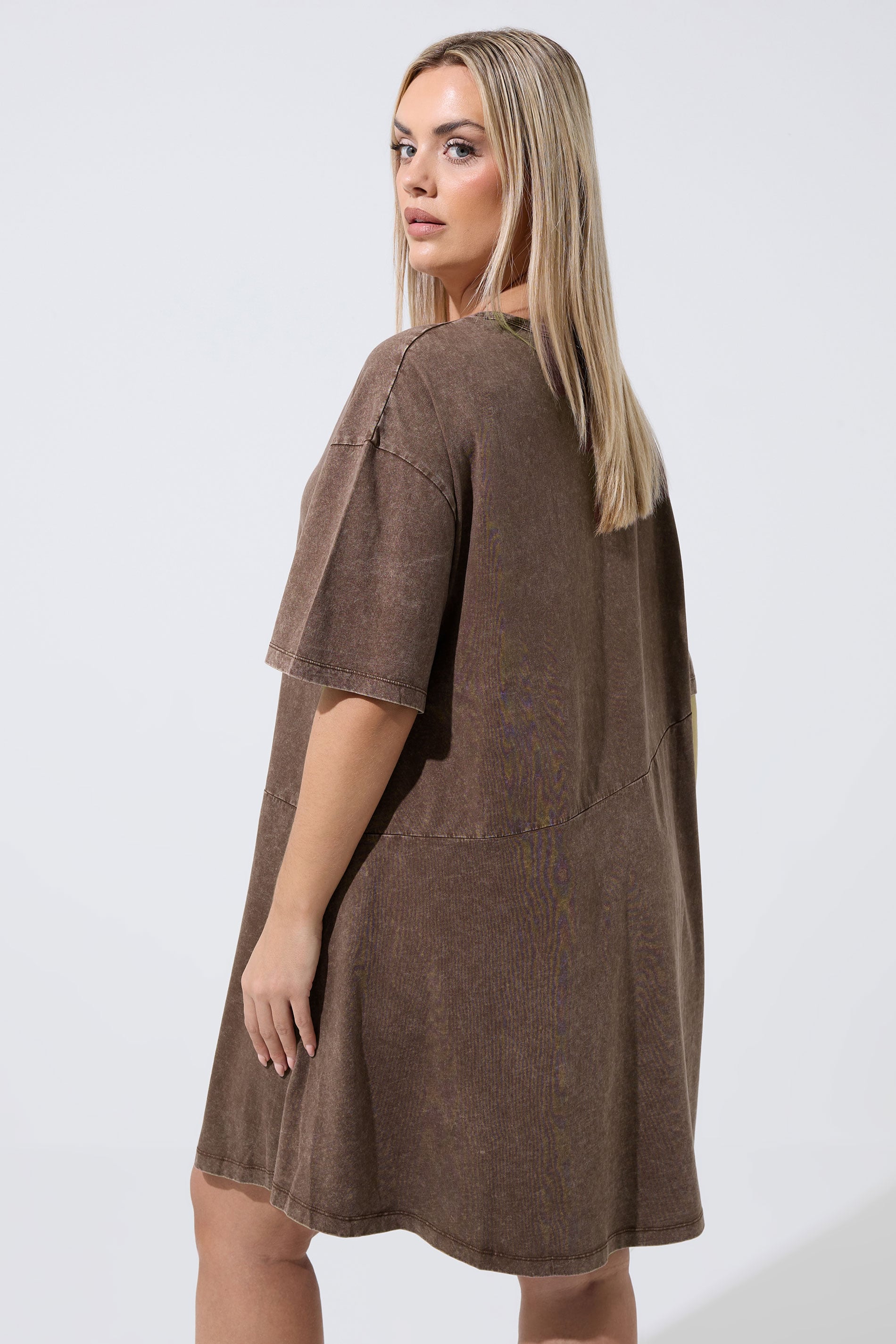 LIMITED COLLECTION Plus Size Chocolate Brown Acid Wash Dress | Yours Clothing 2