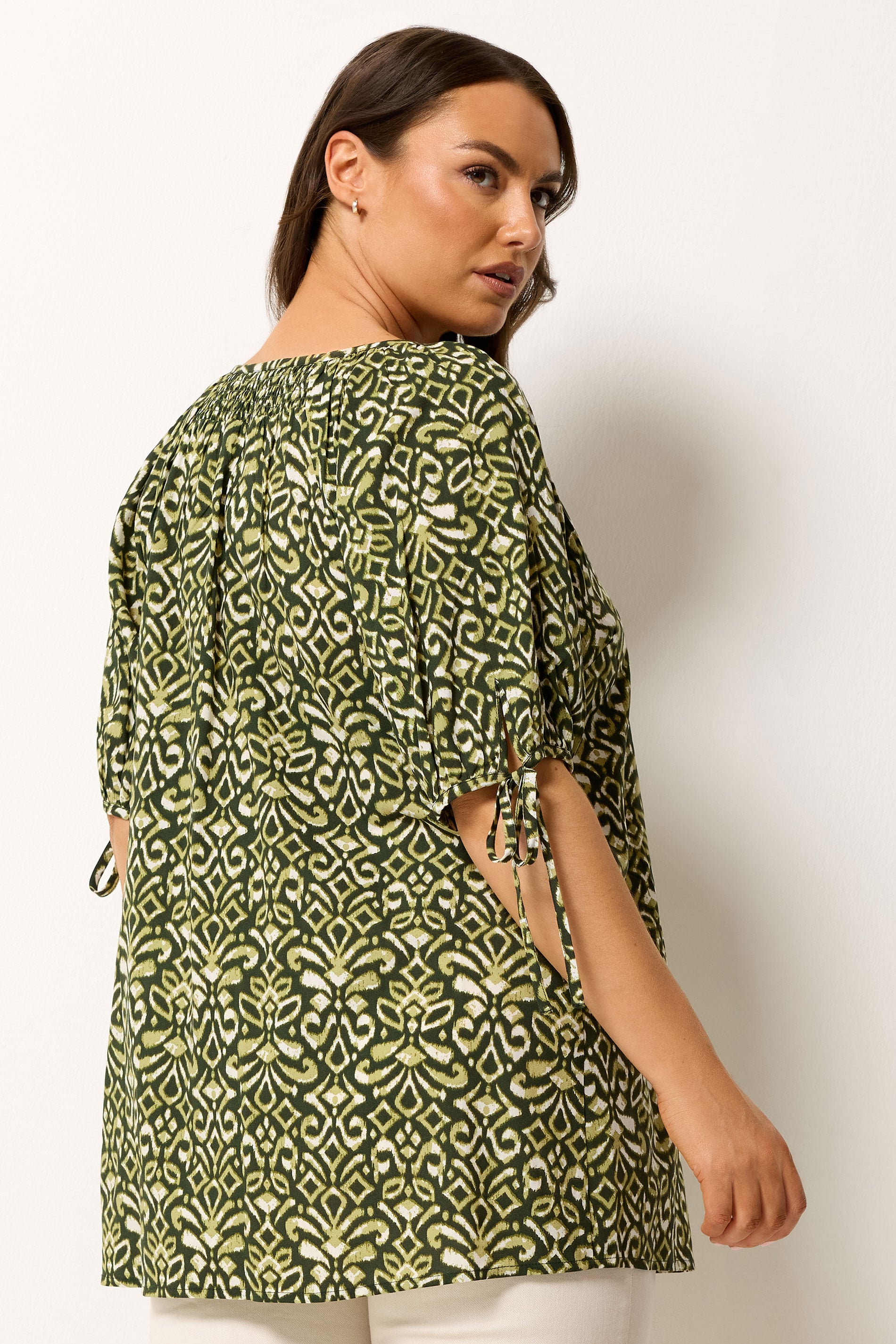 YOURS Plus Size Green Ikat Print Blouse | Yours Clothing 2