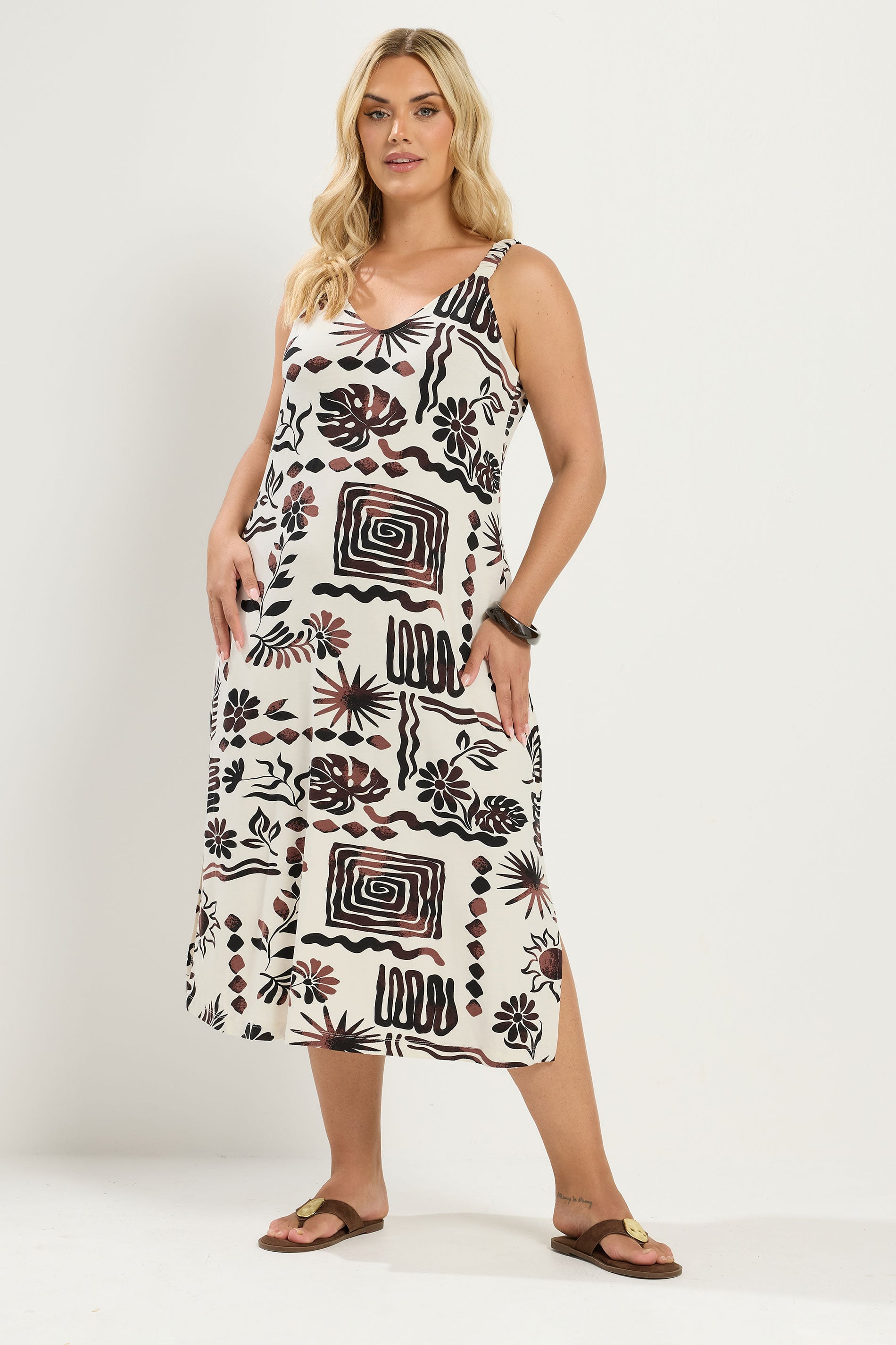 YOURS Plus Size Ivory White Abstract Throw On Dress |  Yours Clothing 3