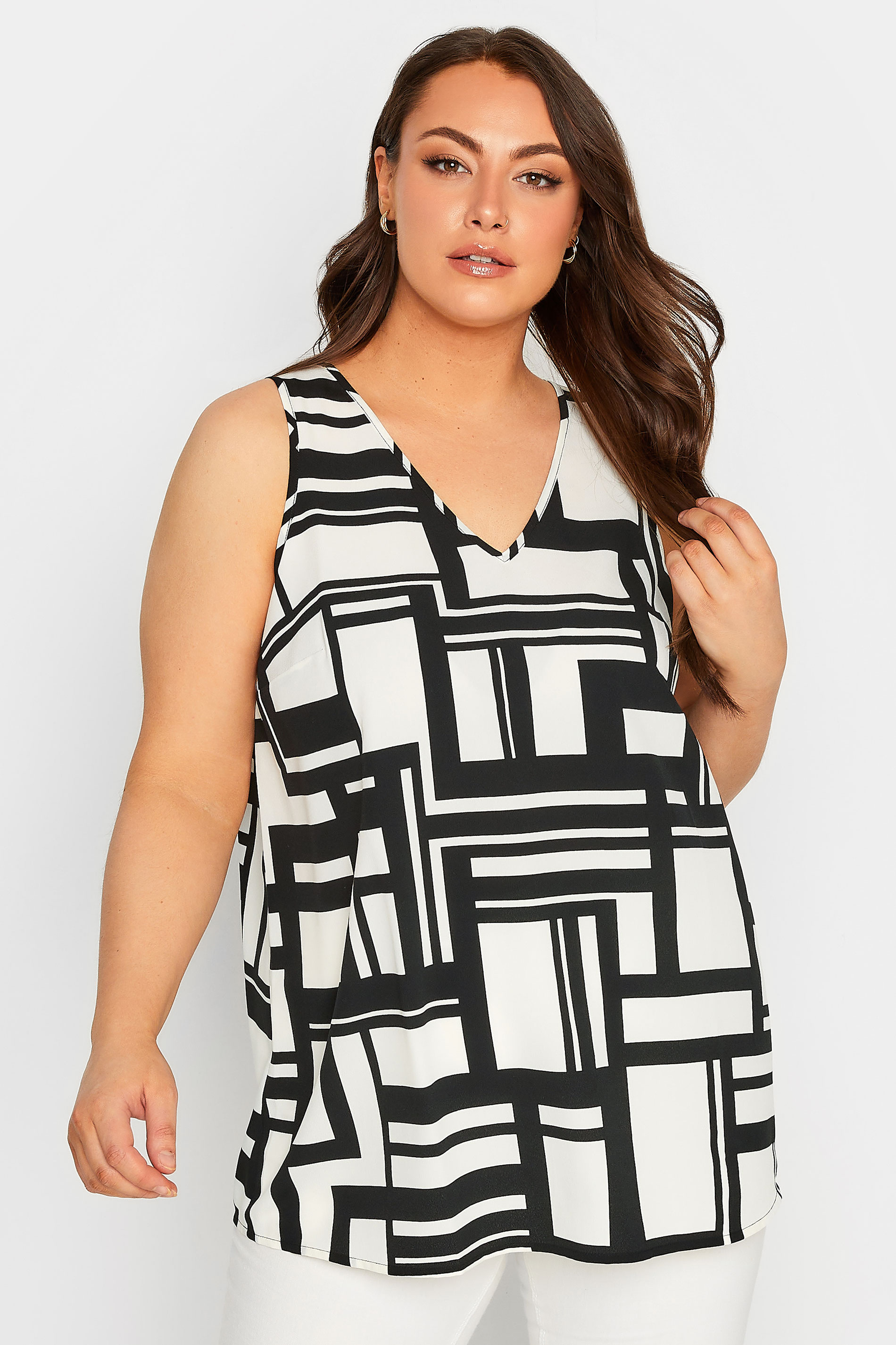 YOURS Curve Plus Size White Geometric Print Cami Vest Top | Yours Clothing  1