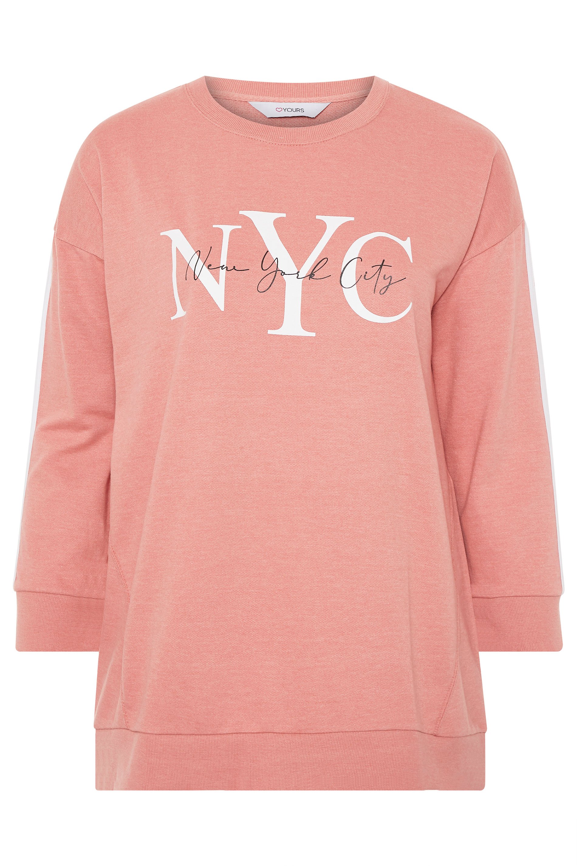 Pink NYC Slogan Varsity Stripe Sweatshirt | Yours Clothing