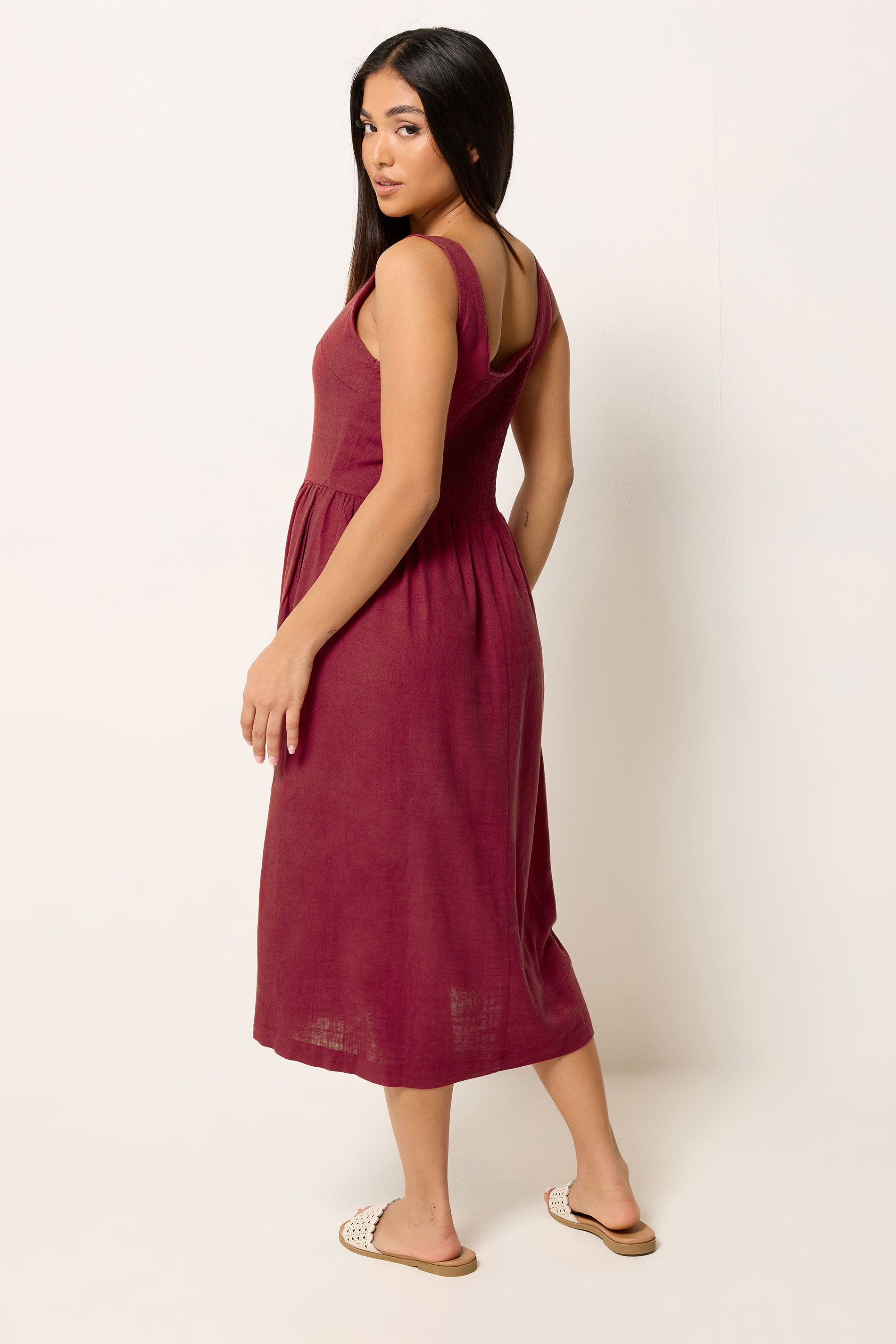M&Co Petite Berry Purple Linen Midi Dress | M&Co 4