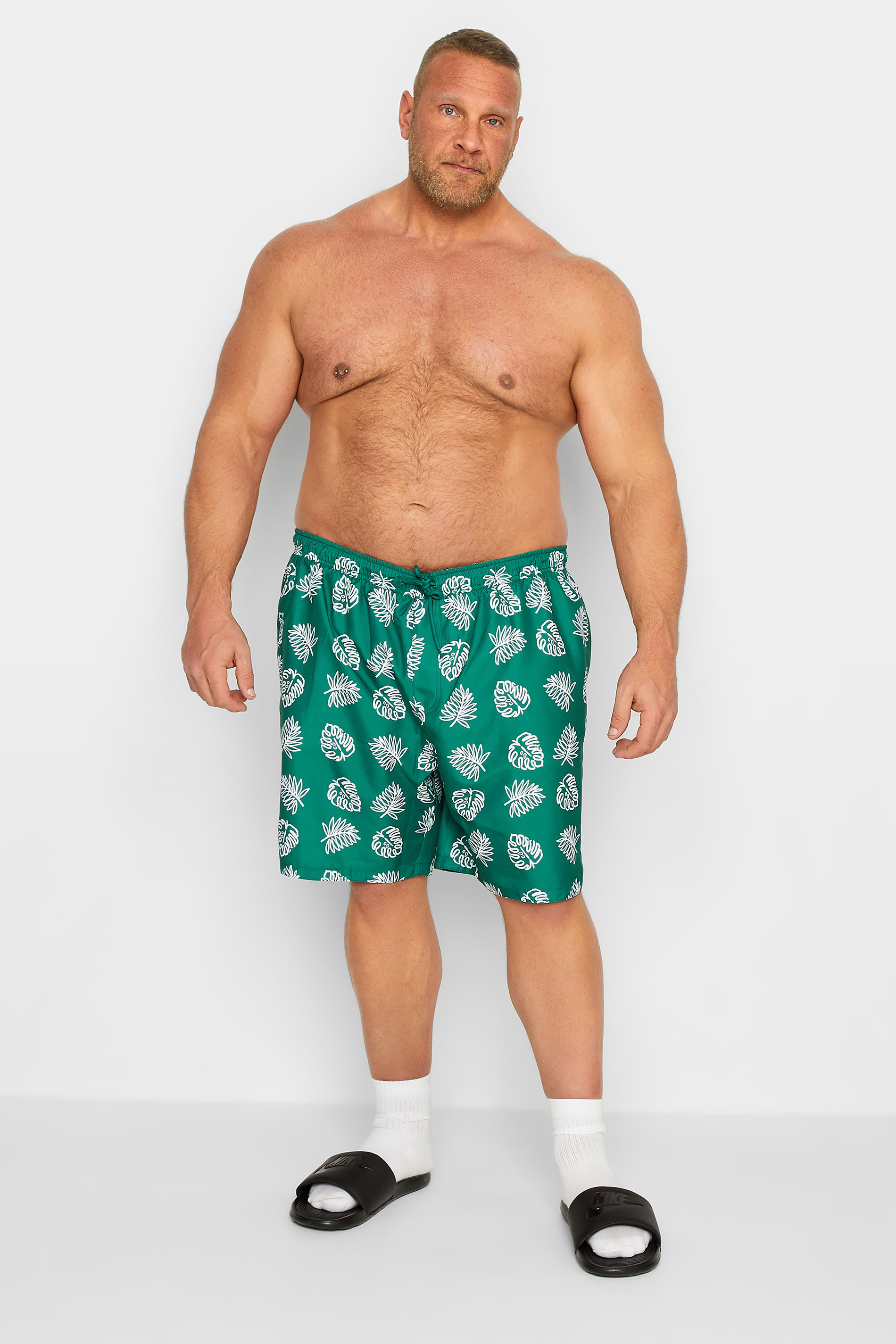 BadRhino Big & Tall Dark Green Leaf Print Swim Shorts | BadRhino 2