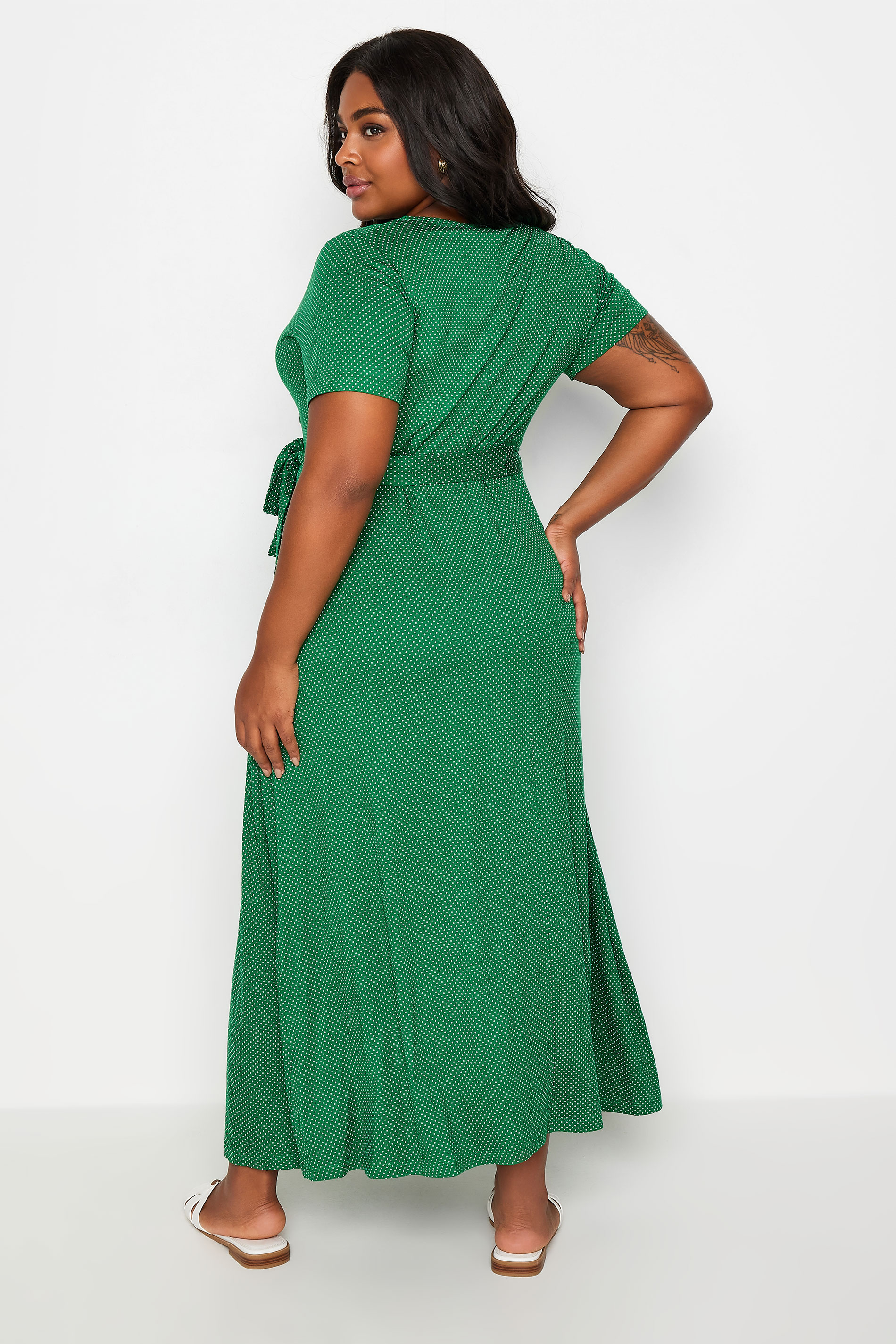 YOURS Plus Size Green Dot Print Maxi Wrap Dress | Yours Clothing 3