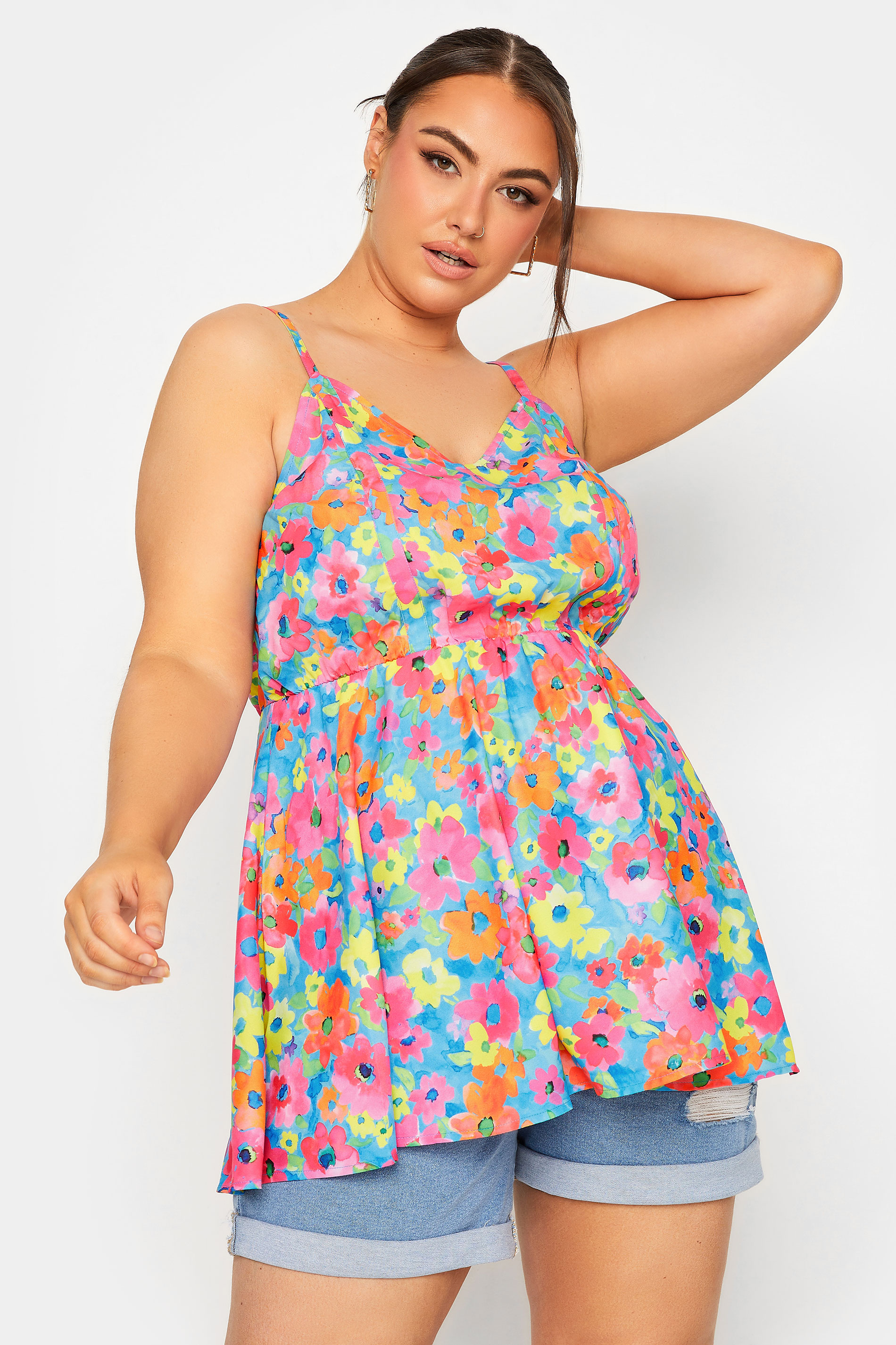 LIMITED COLLECTION Plus Size Blue Floral Print Cami Top | Yours Clothing 2