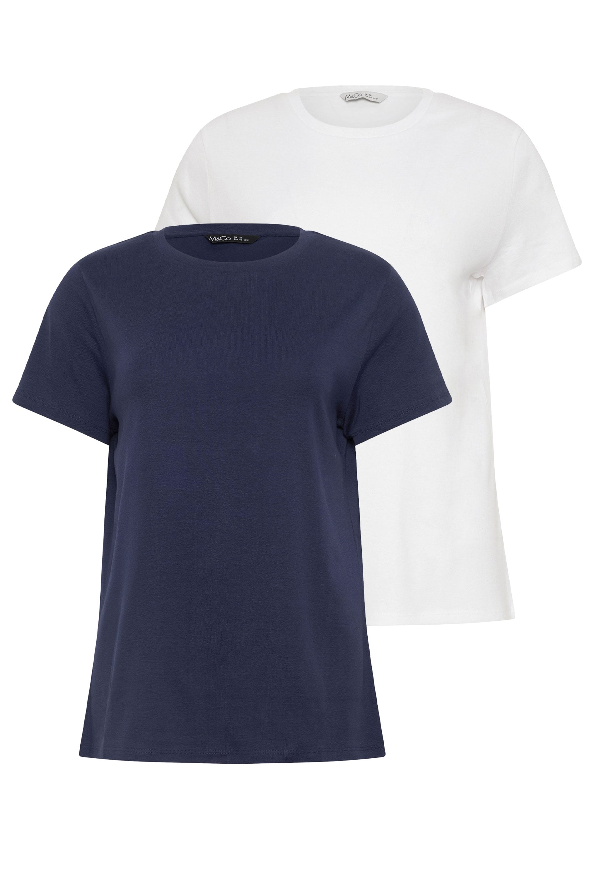 M&Co 2 PACK White and Navy Blue Cotton Crew Neck T-Shirts | M&Co 7