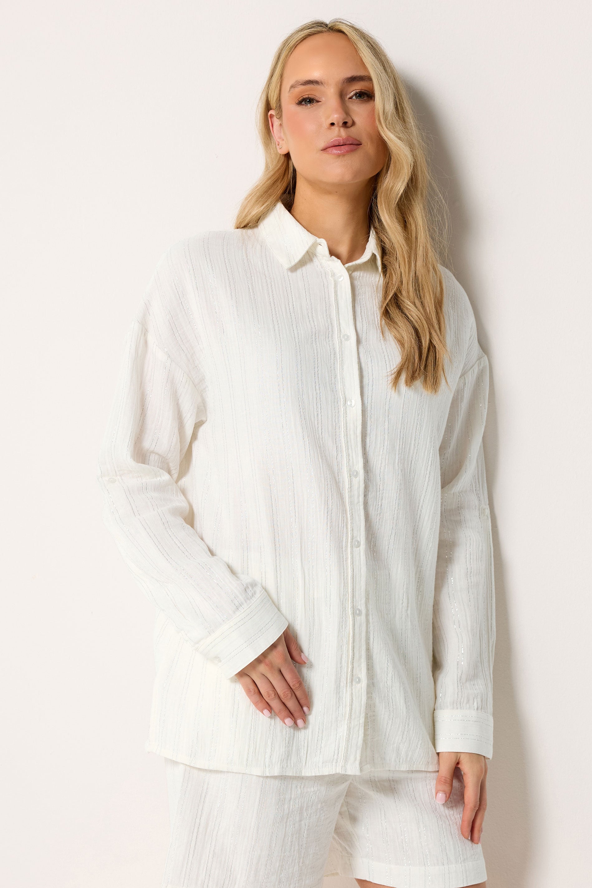 LTS Tall Women's Cream Metallic Relaxed Shirt | Long Tall Sally 1