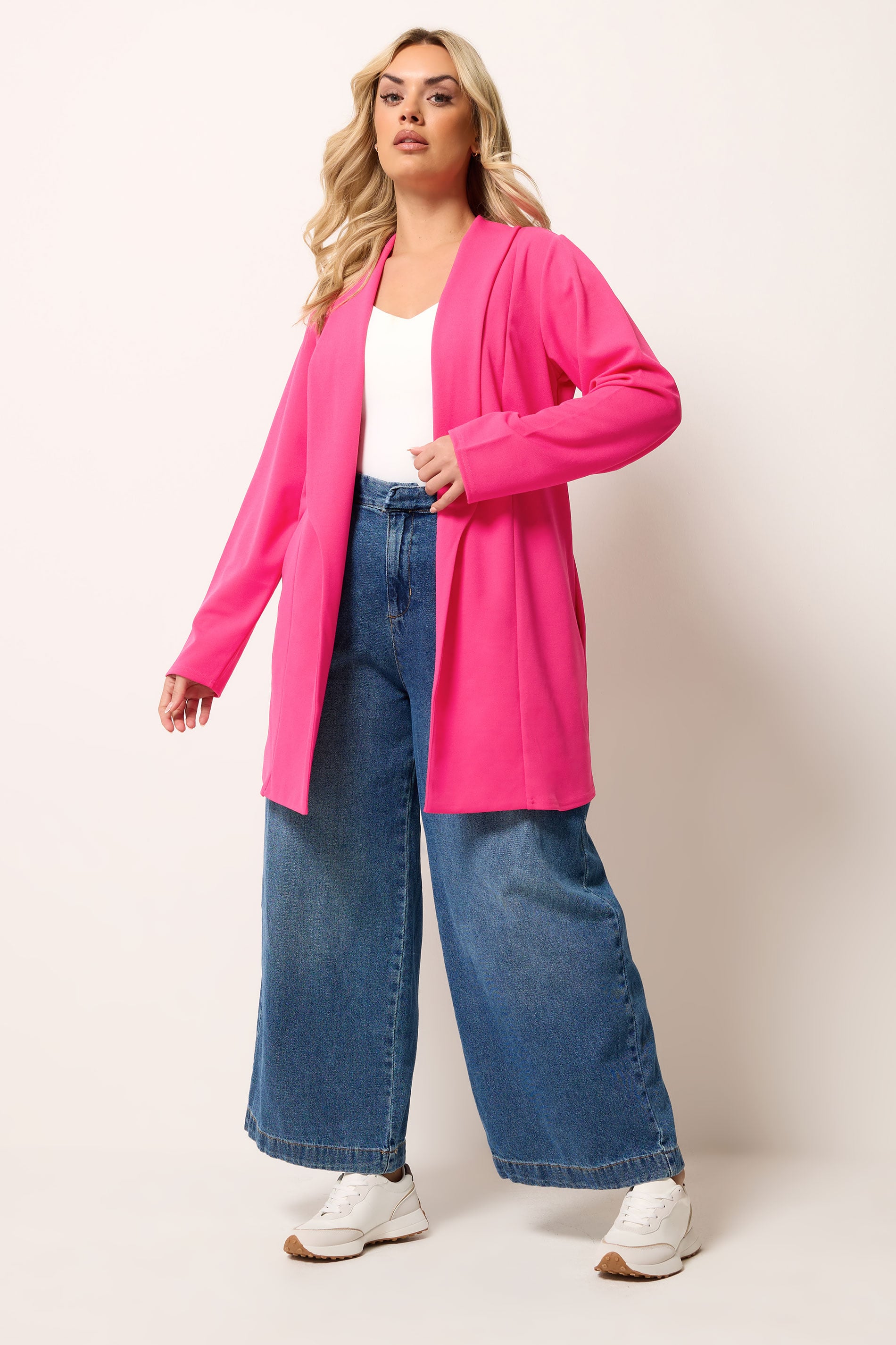 YOURS Plus Size Pink Shawl Collar Scuba Blazer | Yours Clothing 1