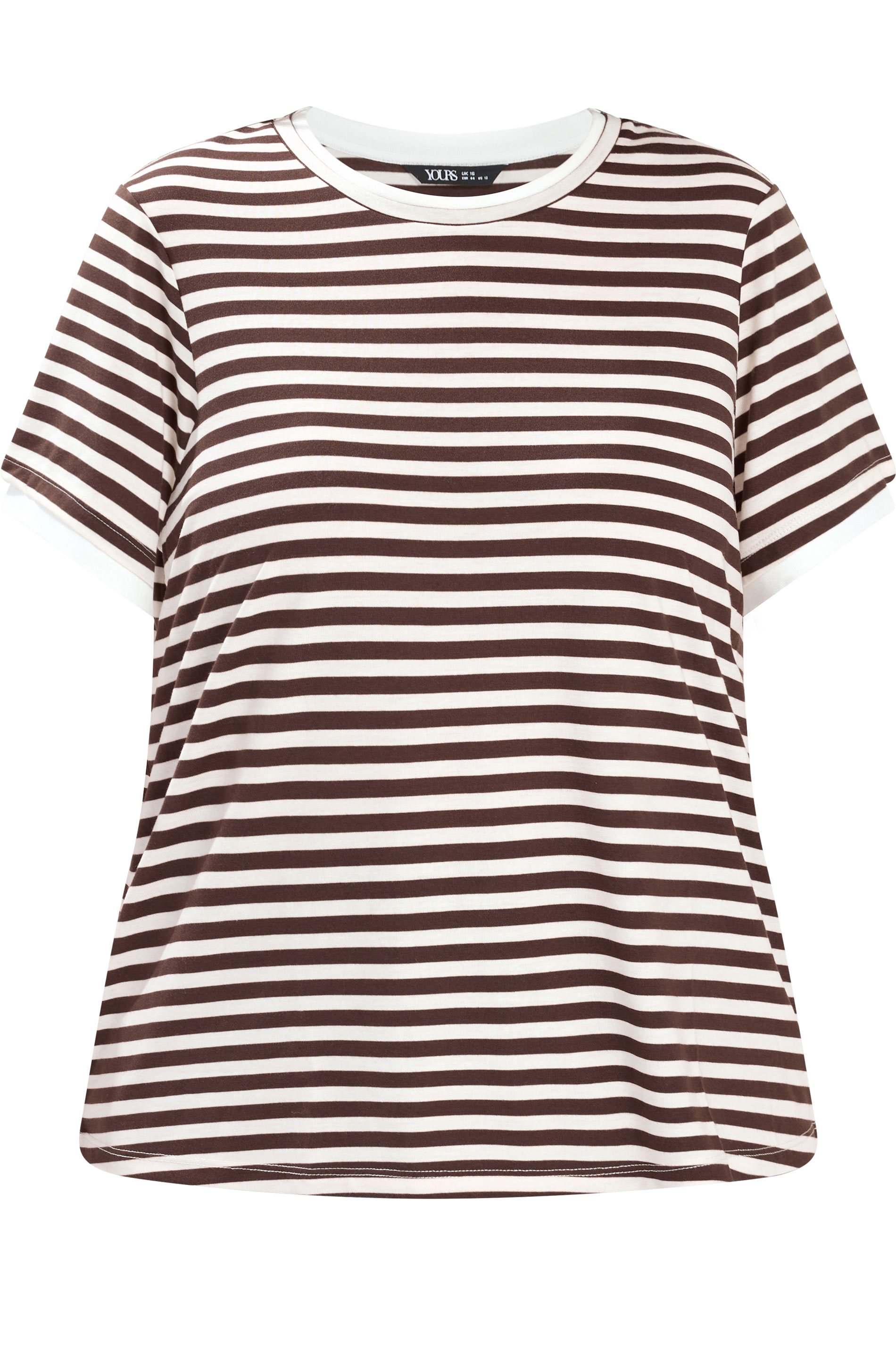 YOURS Plus Size Chocolate Brown Stripe Ringer T-Shirt | Yours Clothing 5