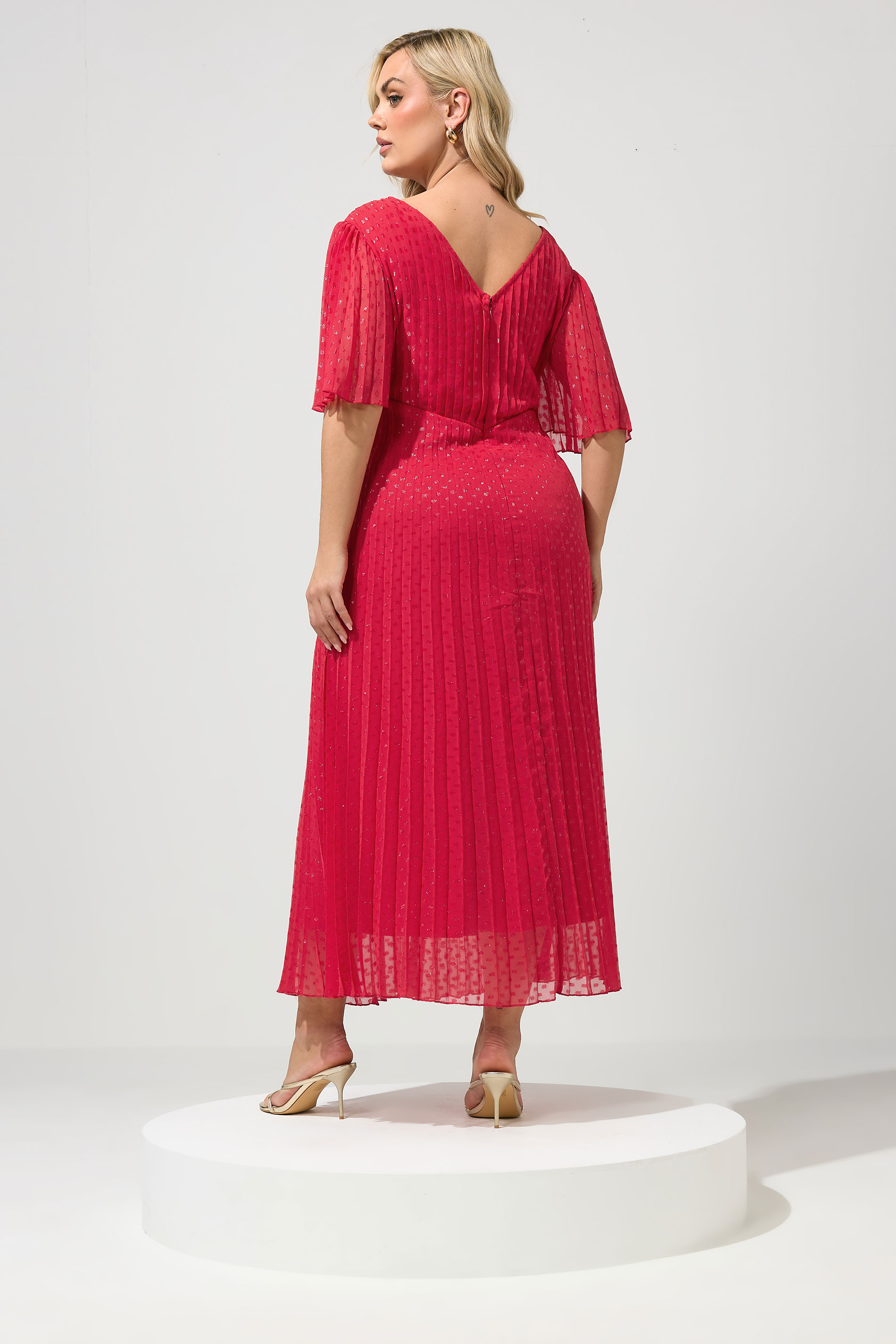 YOURS LONDON Plus Size Red Chocolate Brown Metallic Dobby Wrap Dress | Yours Clothing 2