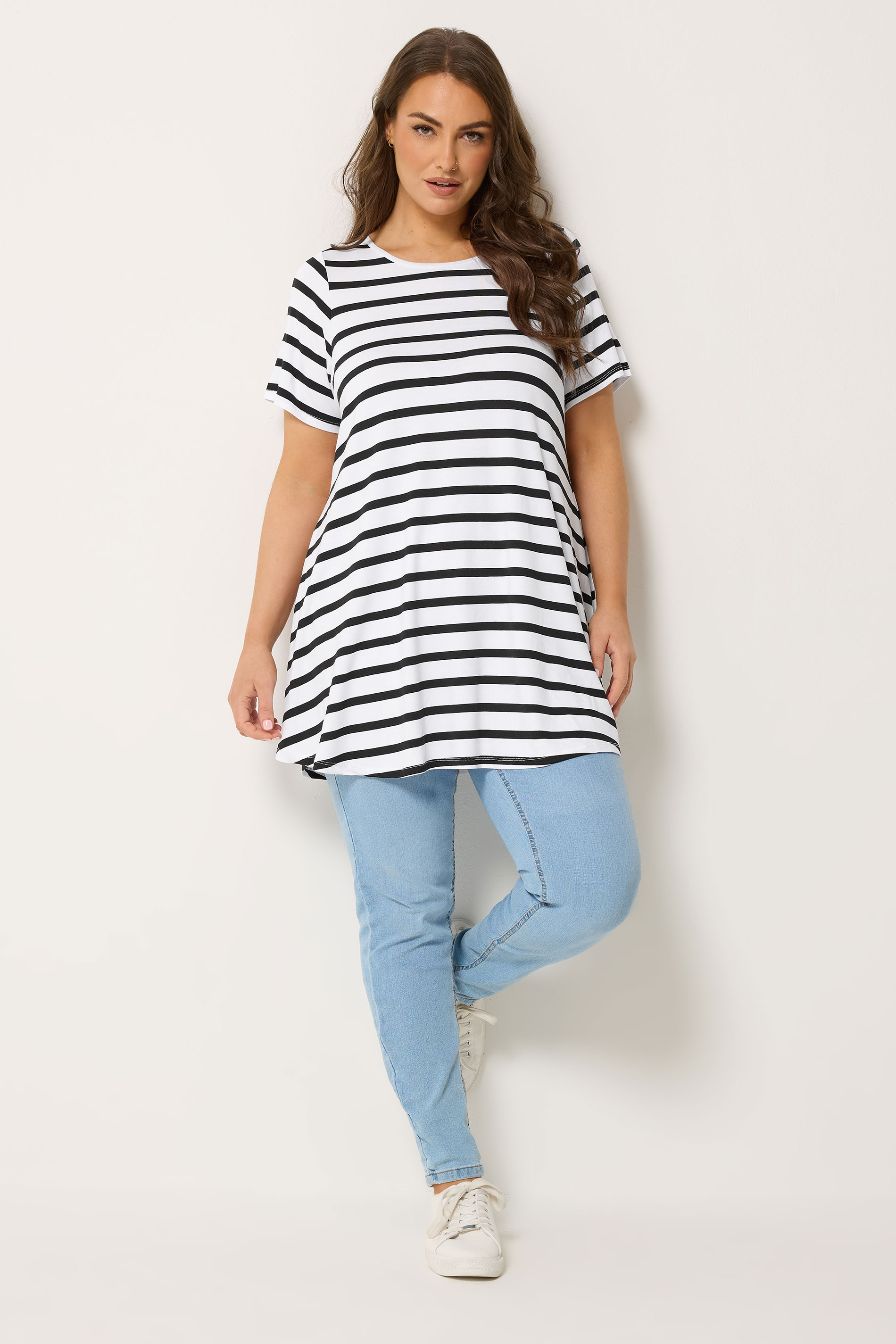 Yours Plus Size Black Stripe Swing T-Shirt | Yours Clothing 1