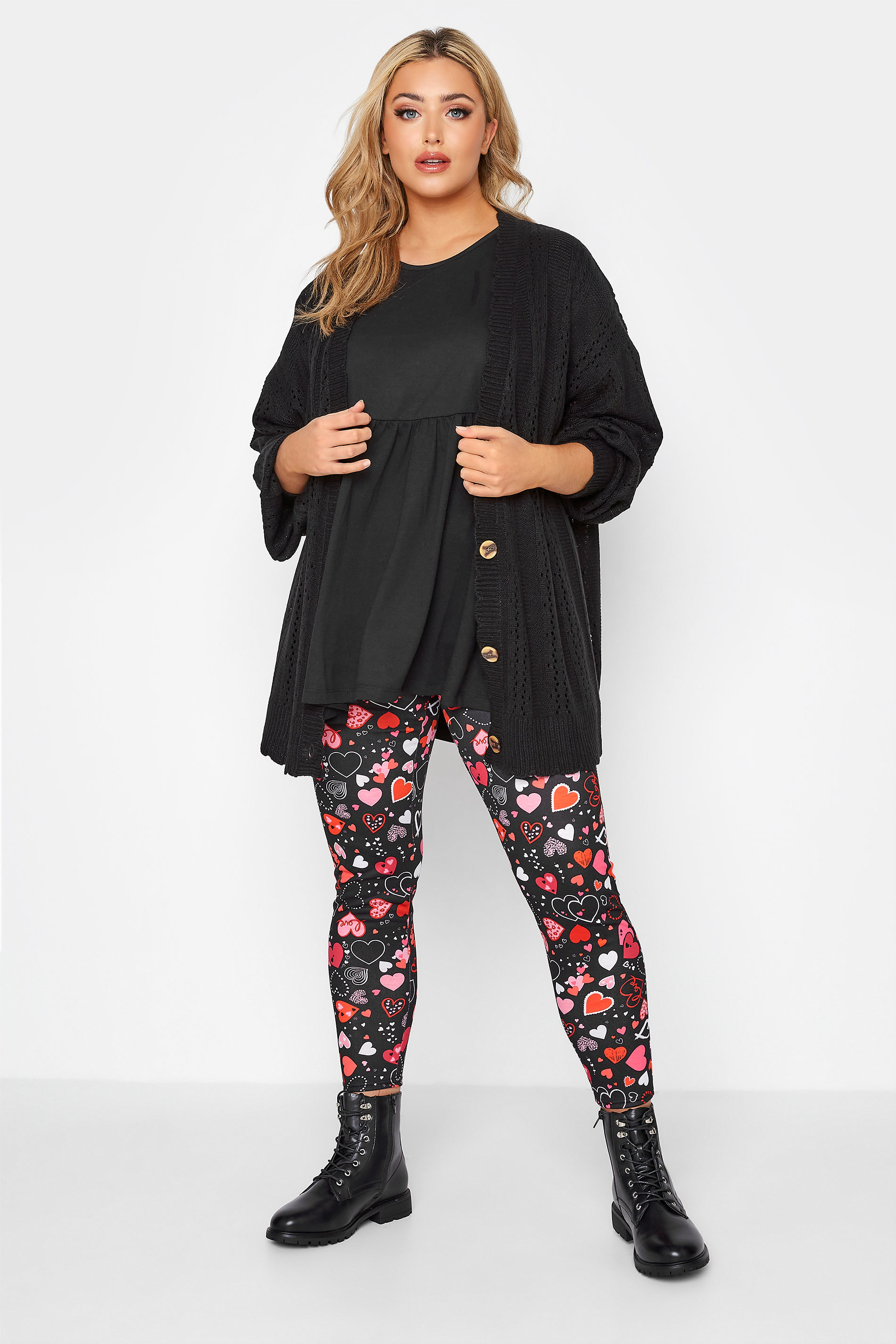 Plus Size Black Valentines Heart Print 