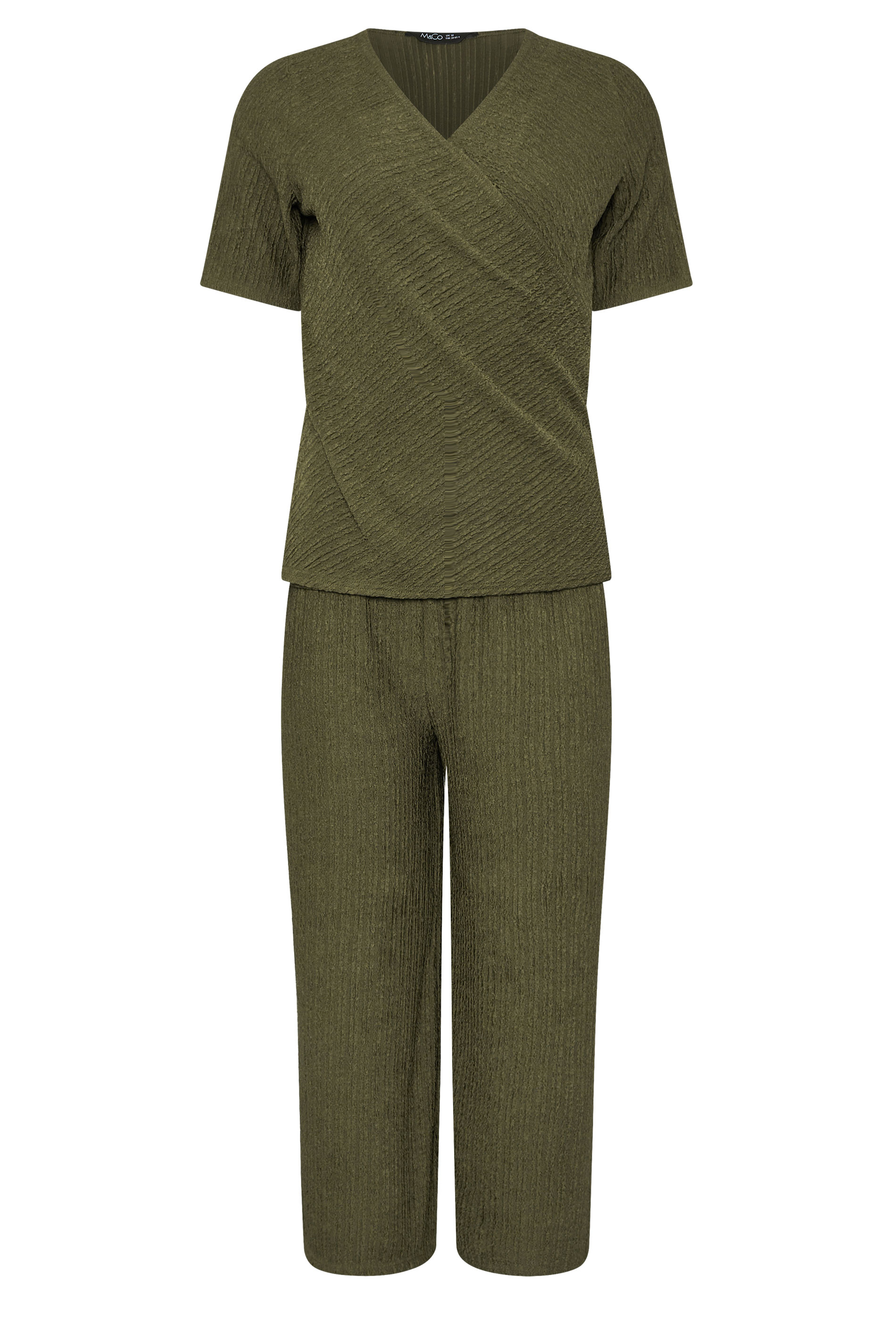 M&Co Khaki Green Textured Top and Trousers Set | M&Co 6