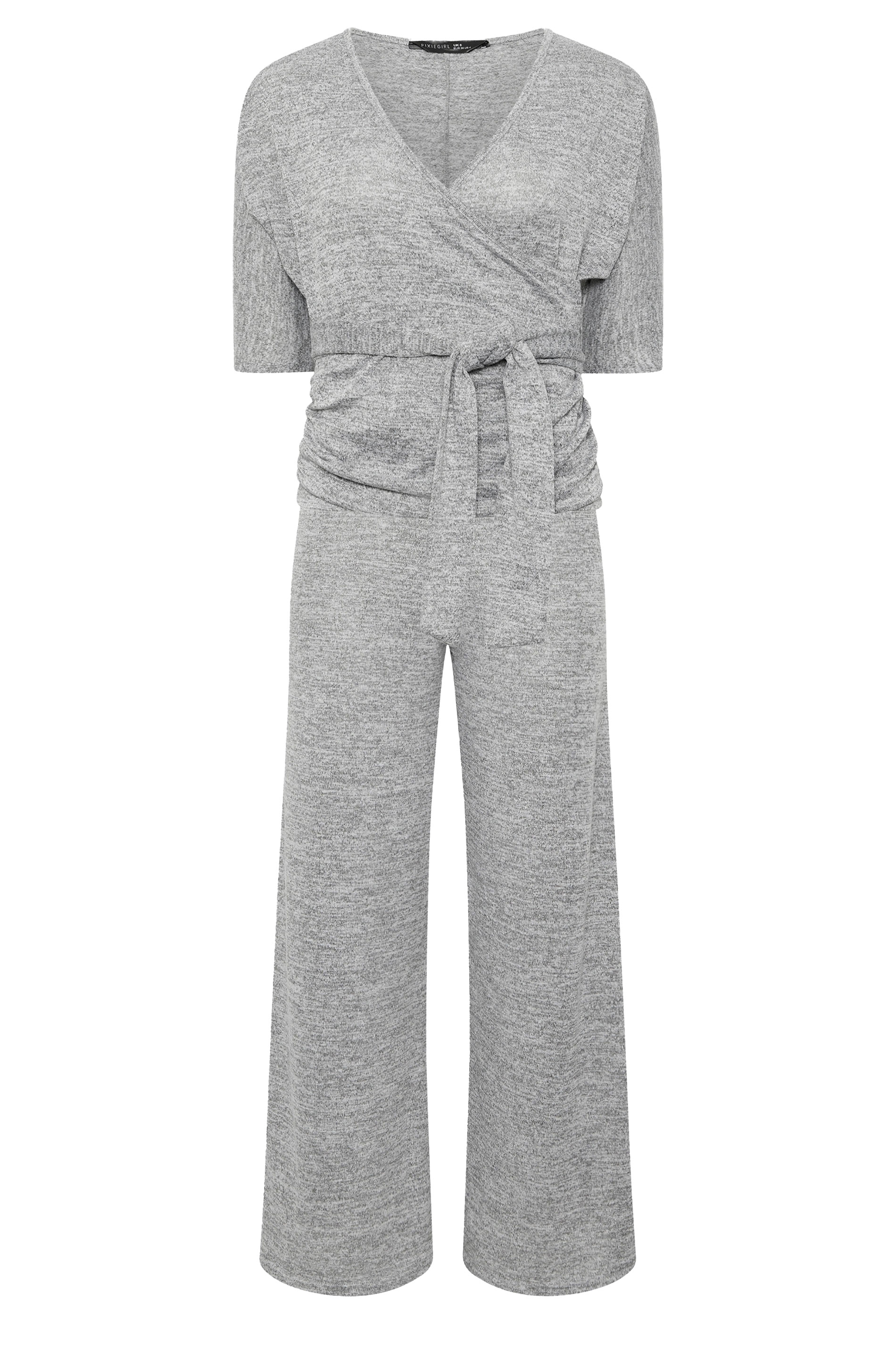 PixieGirl Petite Women's Set Grey Marl Wrap Top & Wide Leg Trousers | PixieGirl 7