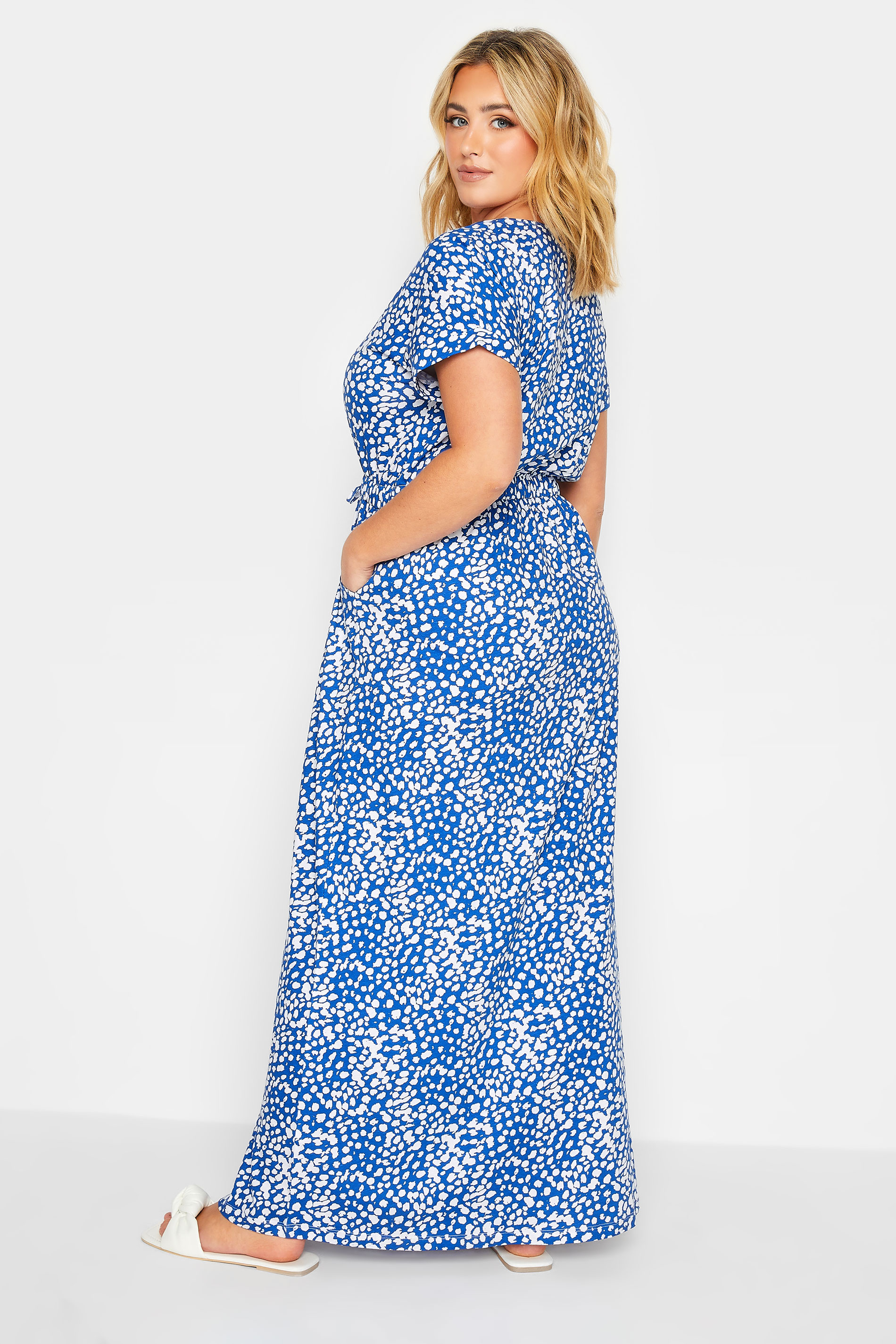 YOURS Plus Size Cobalt Blue Animal Print Maxi T-Shirt Dress | Yours Clothing 3