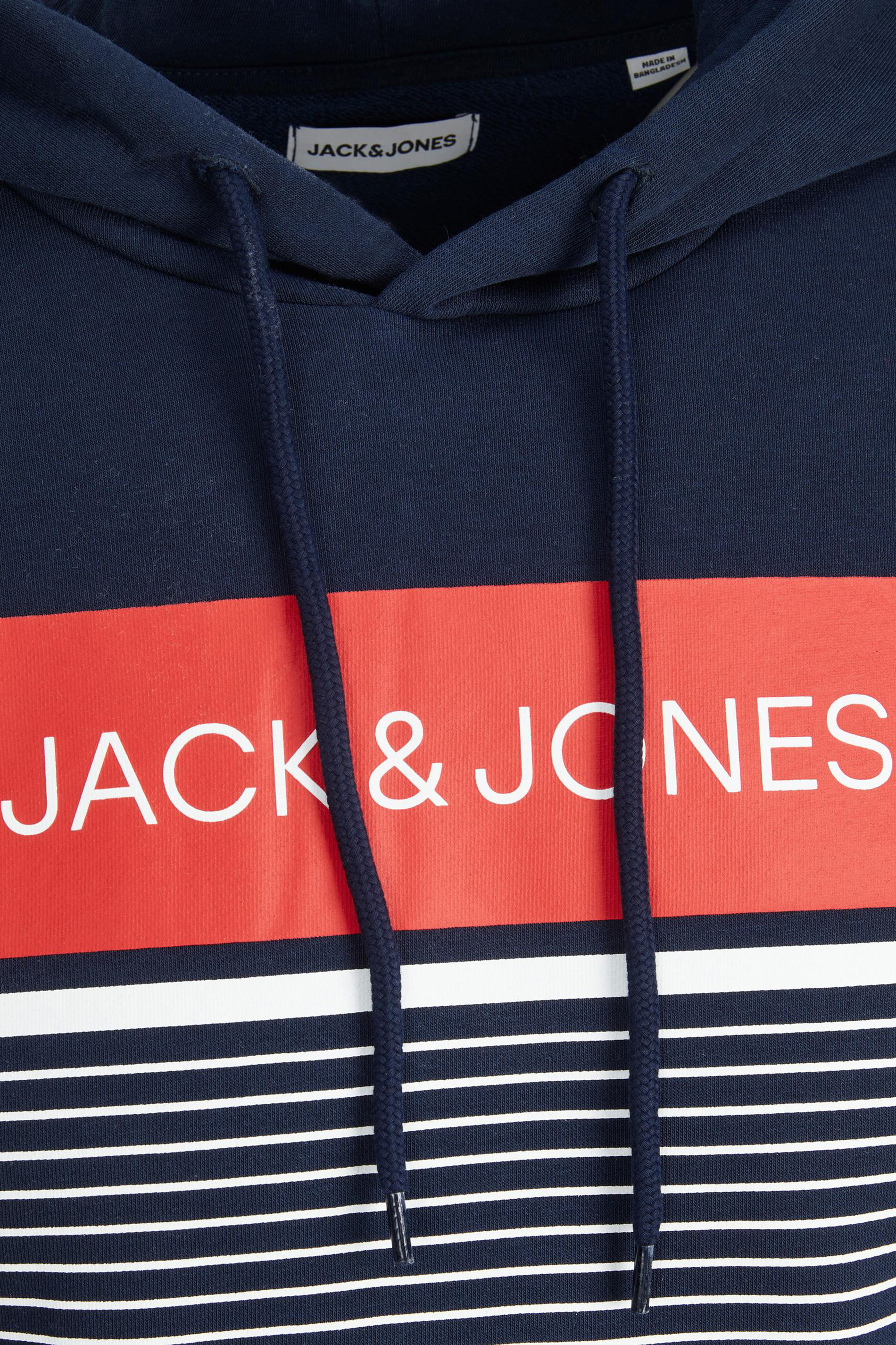 JACK & JONES Big & Tall Navy Blue Logo Stripe Hoodie | BadRhino 2