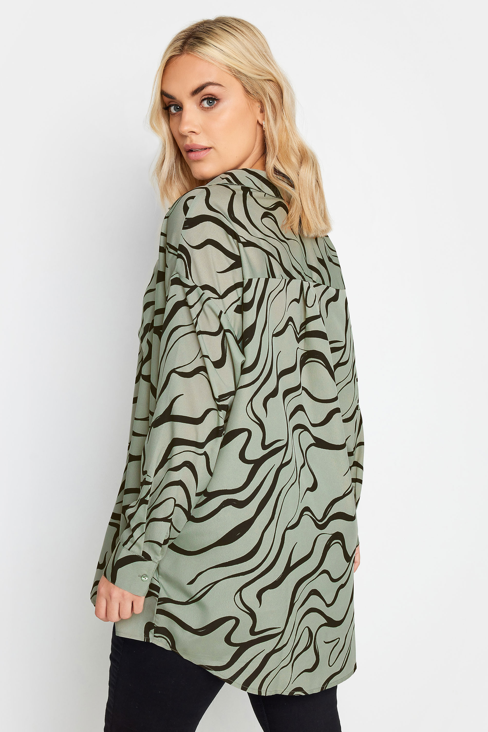 YOURS Plus Size Green Swirl Print Shirt | Yours Clothing 3