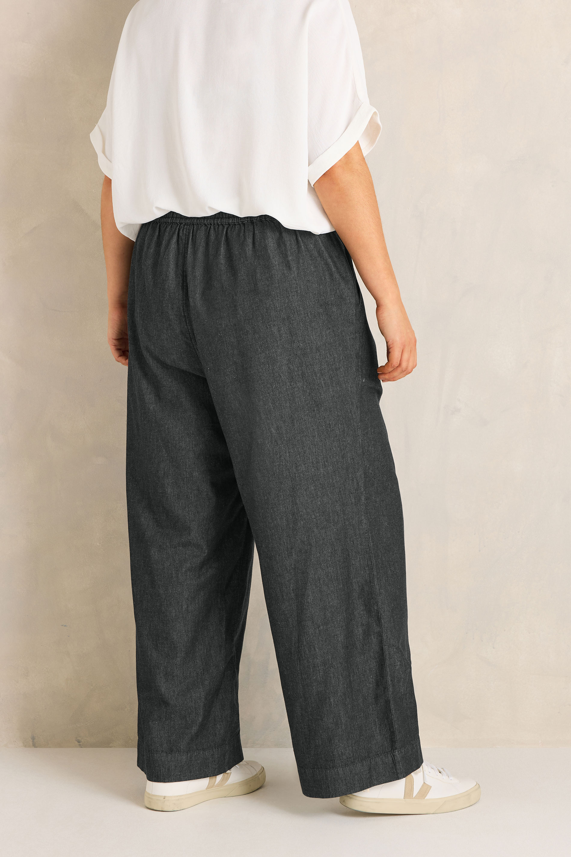 EVANS Plus Size Black Denim Cotton Wide Leg Trouser | Evans 4